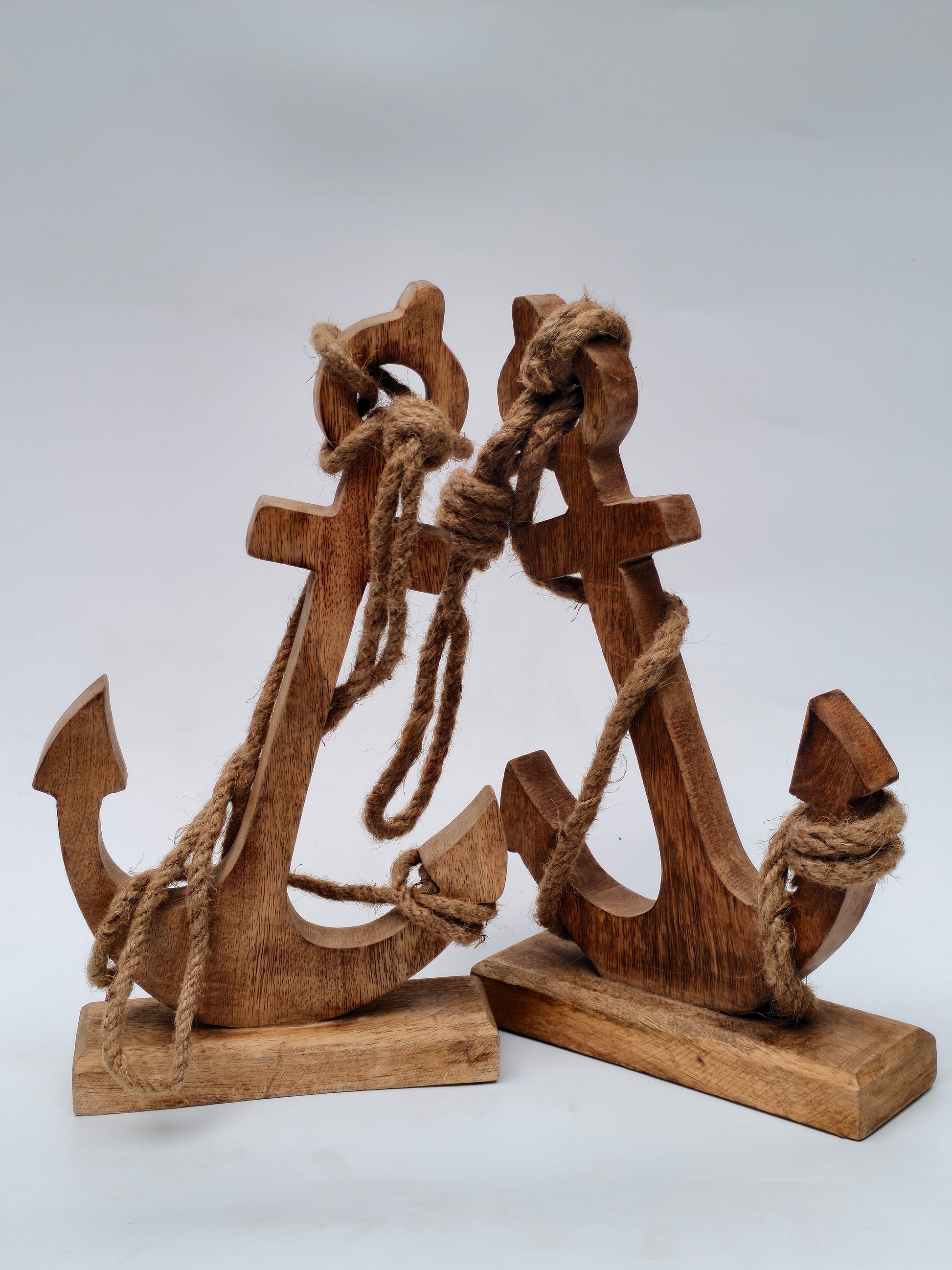 Handcrafted Wooden Anchor with Rope – Nautical Home Décor