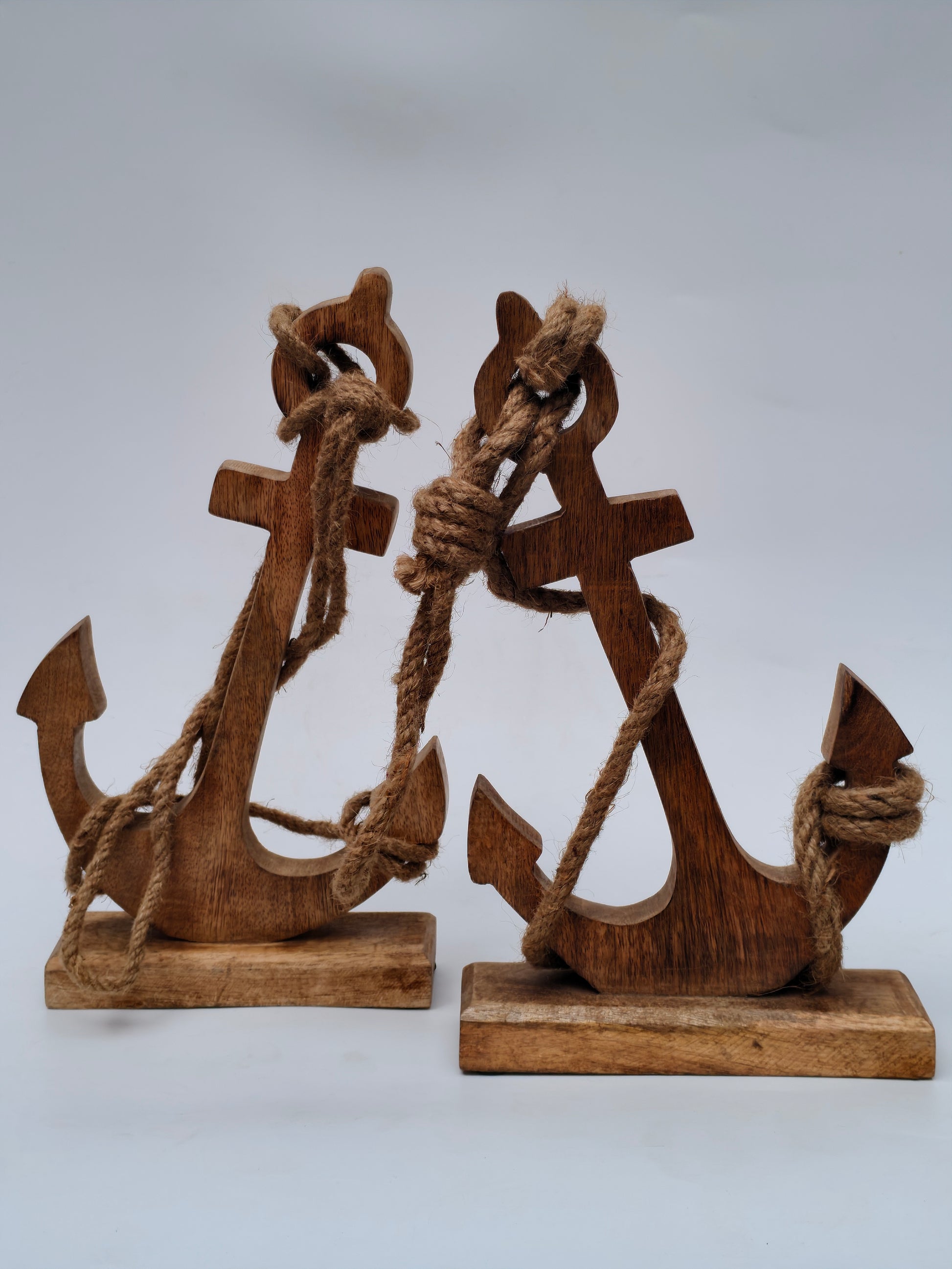 Handcrafted Wooden Anchor with Rope – Nautical Home Décor