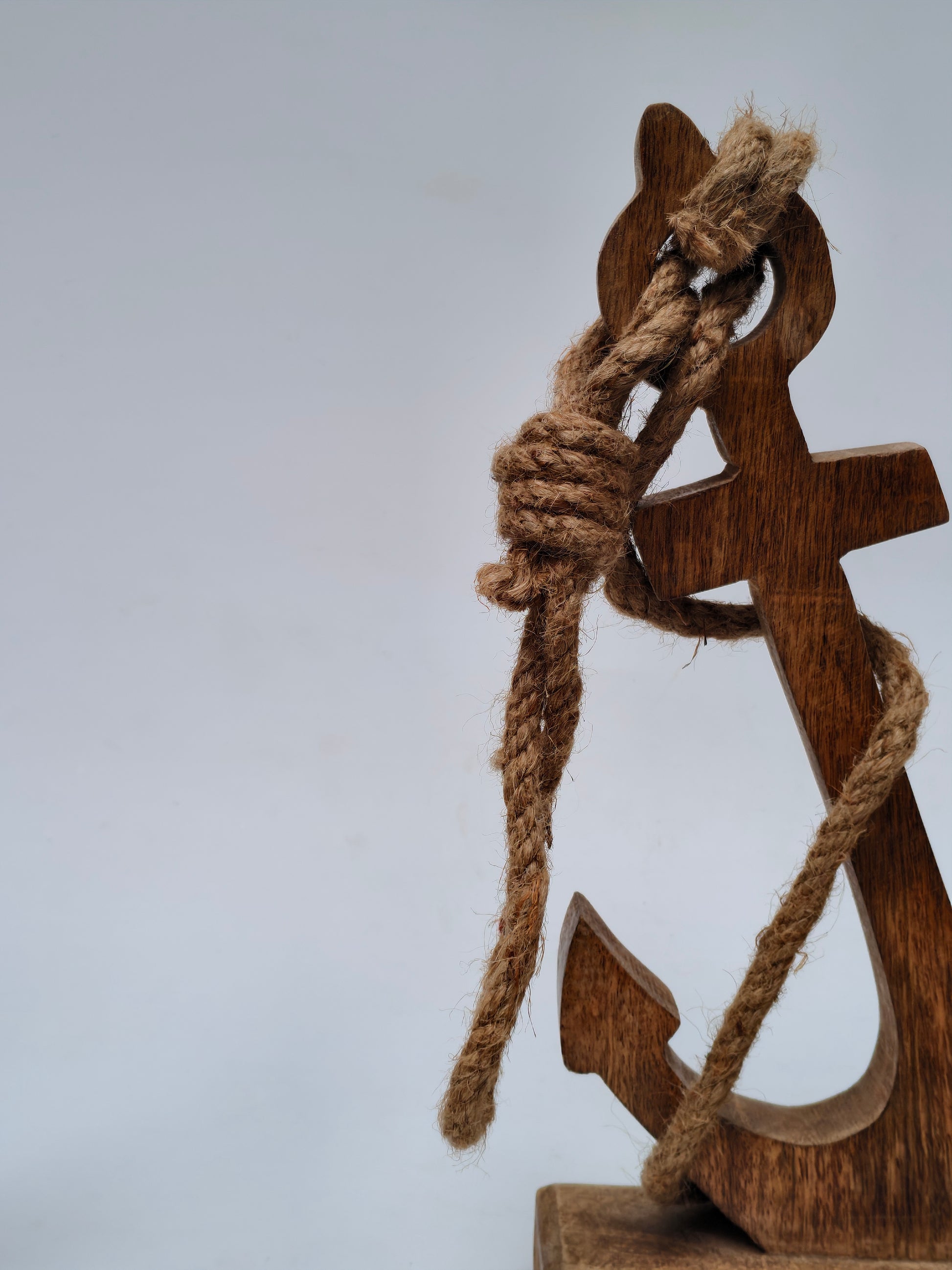 Handcrafted Wooden Anchor with Rope – Nautical Home Décor