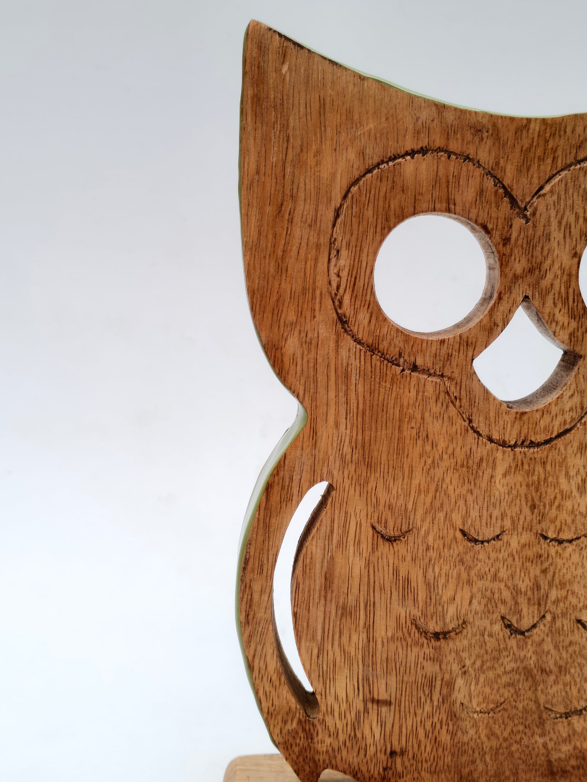 Handcrafted Wooden Owl Figurine on Stand| Rustic Home Decor, Tabletop Showpiece