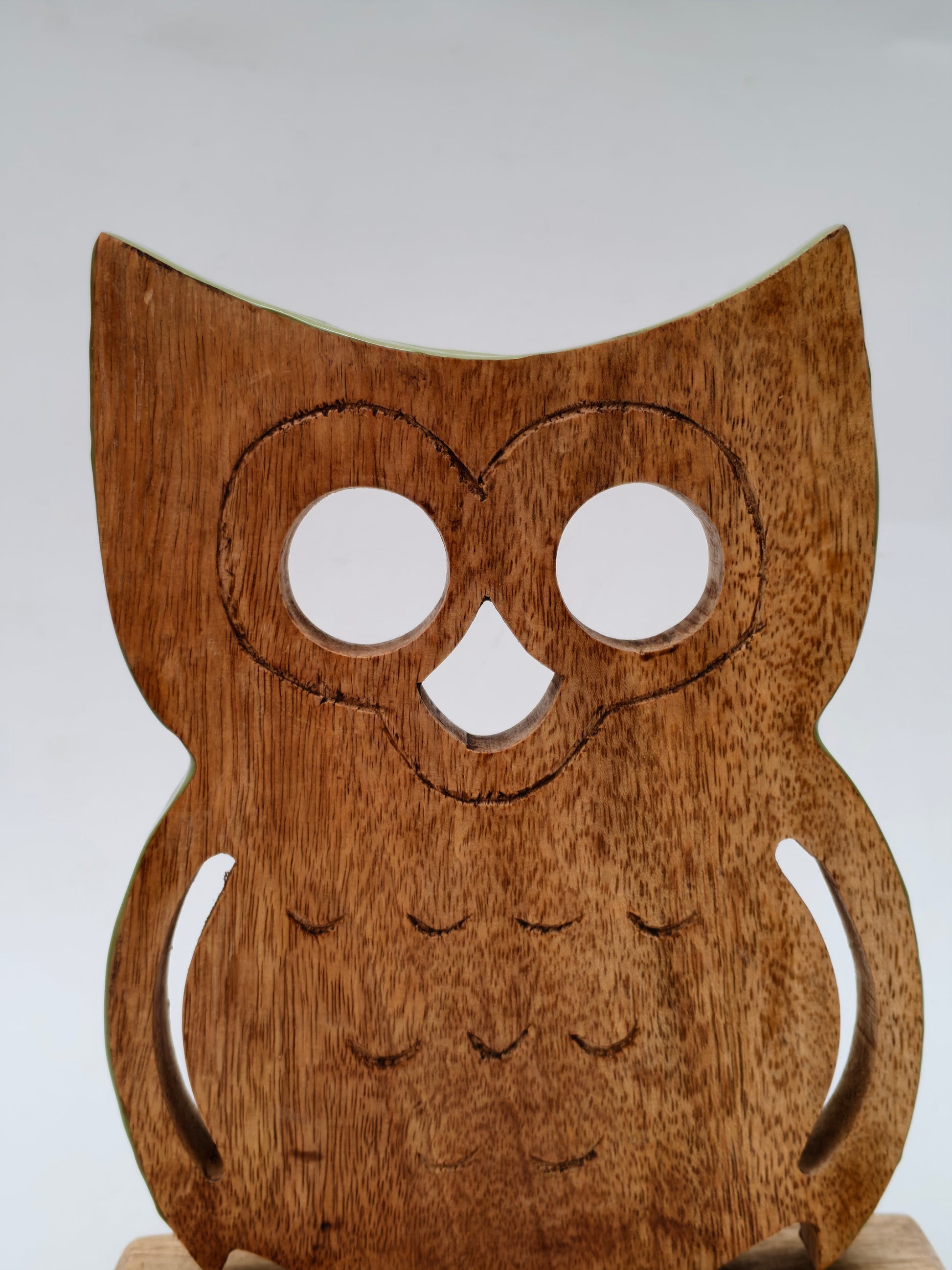 Handcrafted Wooden Owl Figurine on Stand| Rustic Home Decor, Tabletop Showpiece