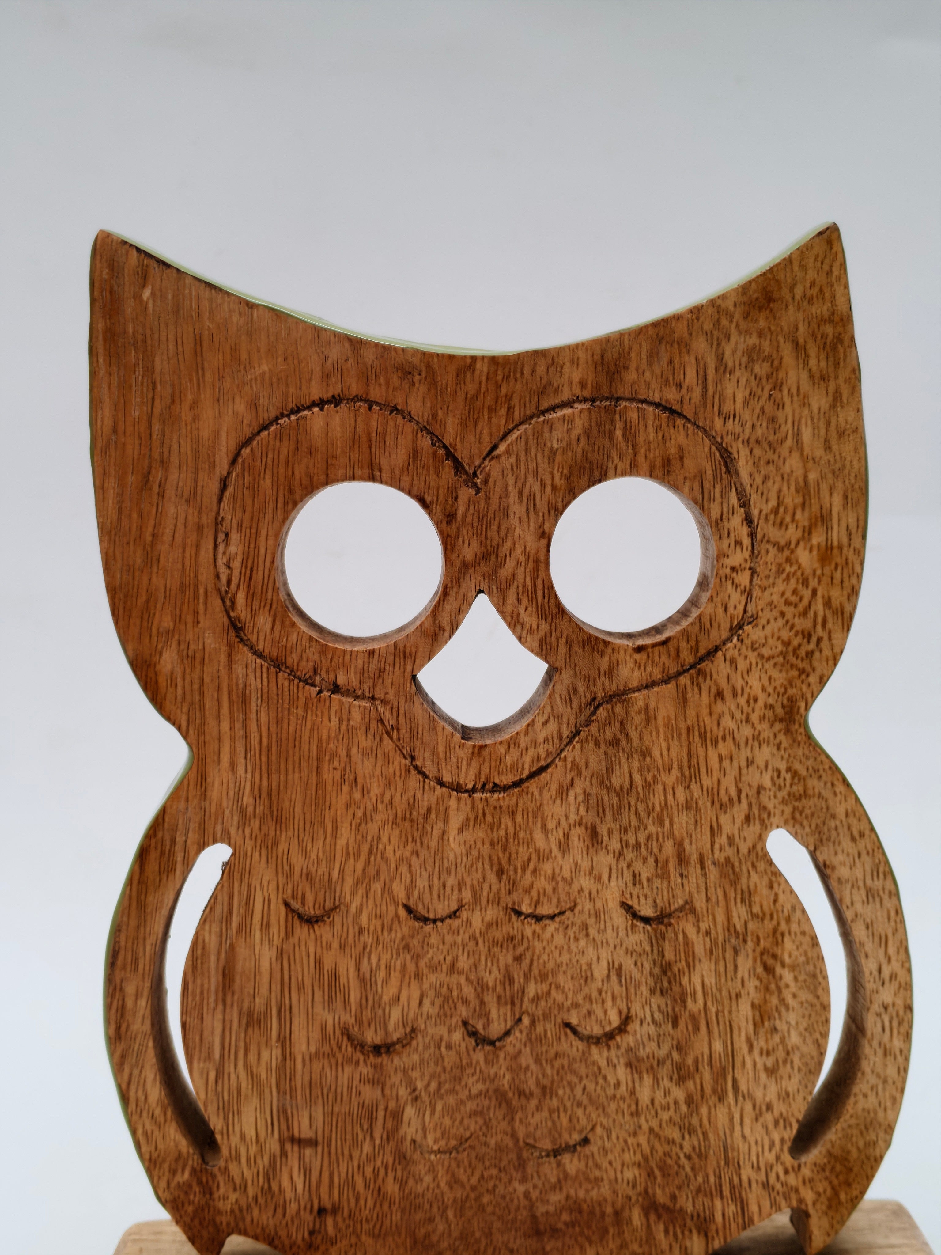Wooden Owl Figurine on Stand