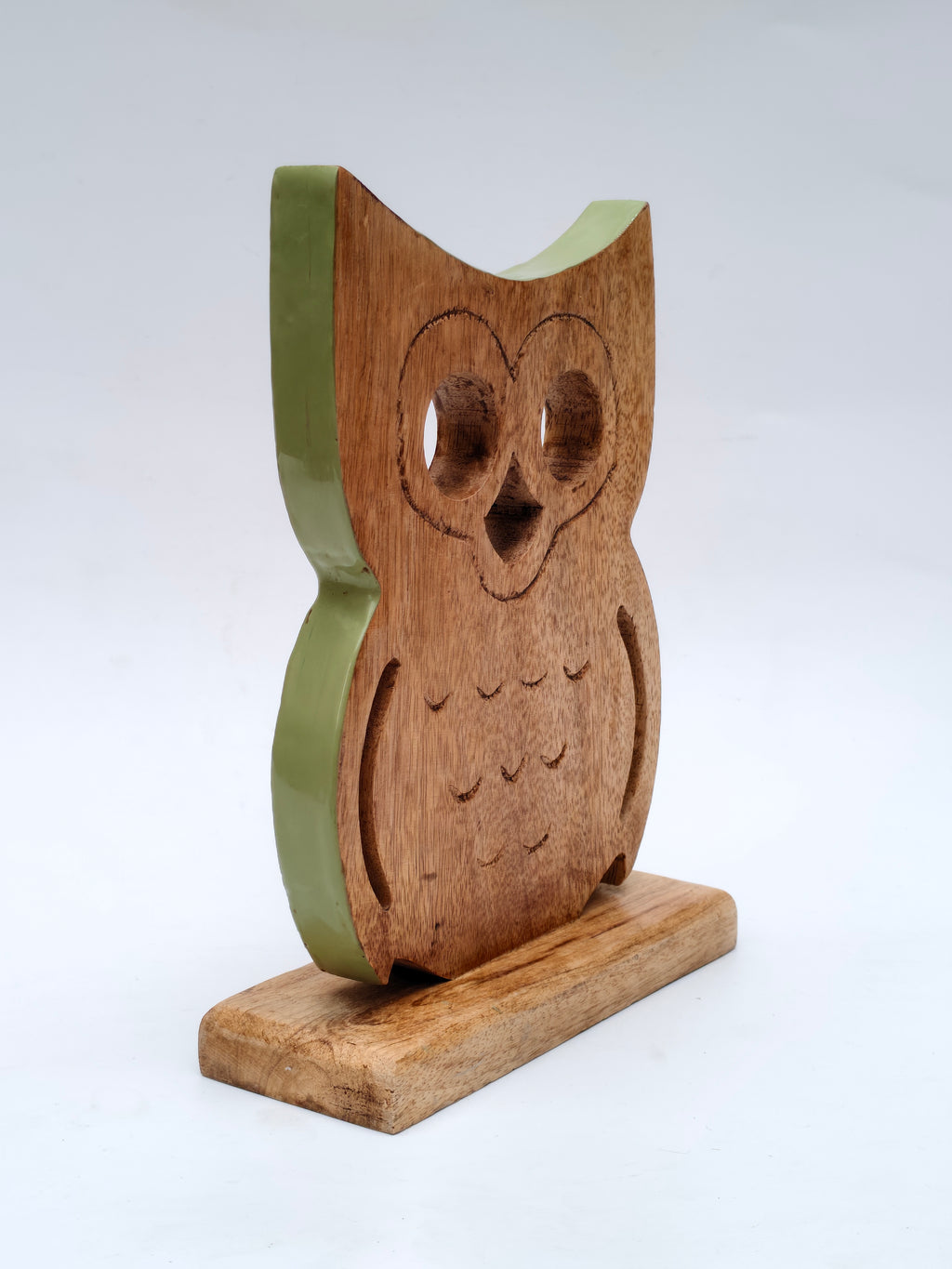 Handcrafted Wooden Owl Figurine on Stand| Rustic Home Decor, Tabletop Showpiece
