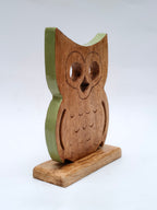 Wooden Owl Figurine on Stand