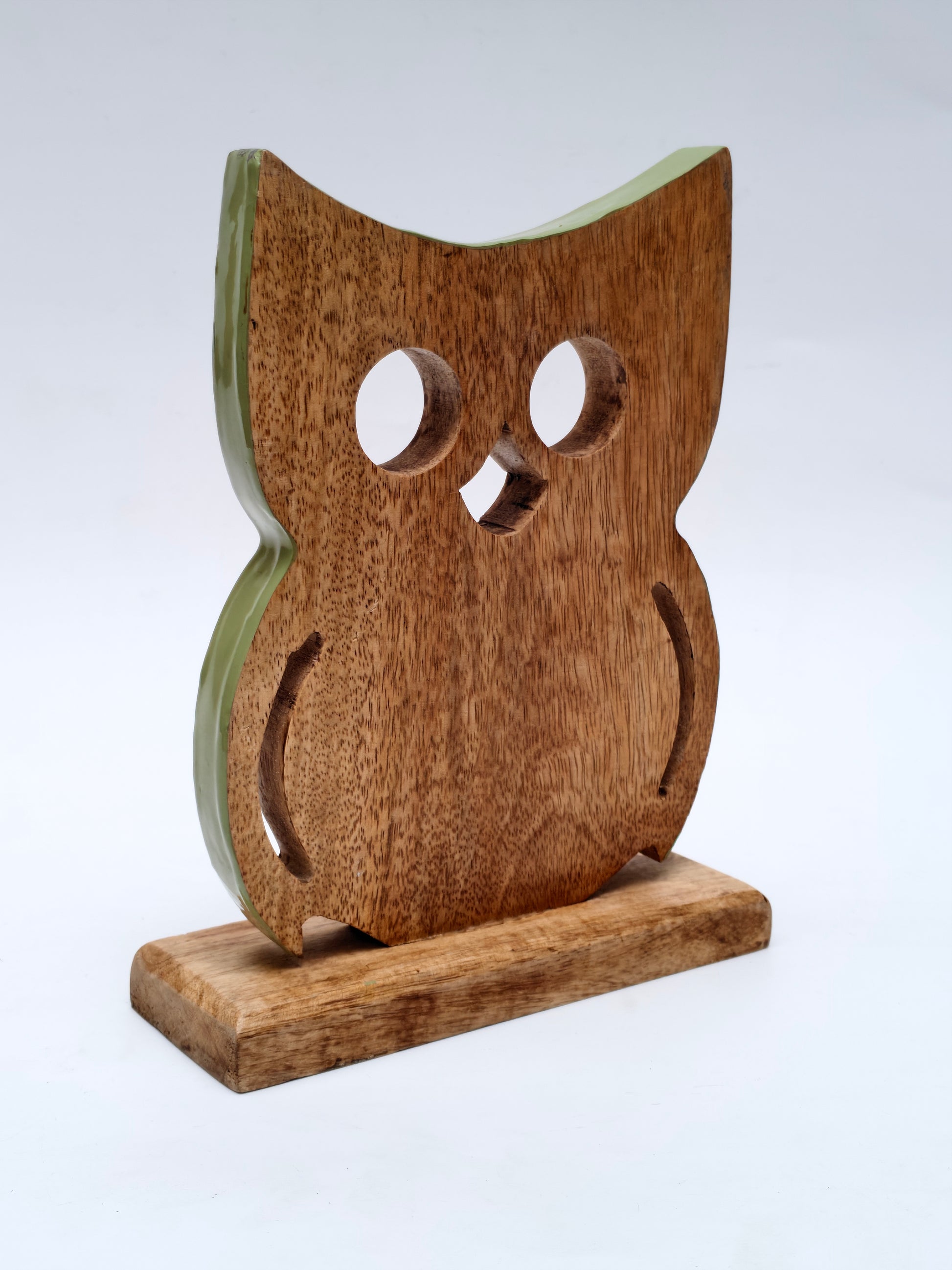 Handcrafted Wooden Owl Figurine on Stand| Rustic Home Decor, Tabletop Showpiece