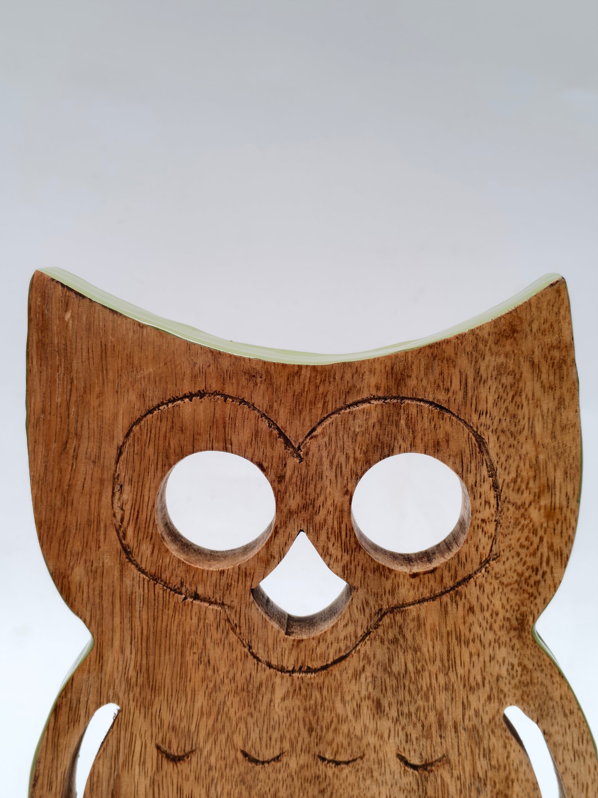 Handcrafted Wooden Owl Figurine on Stand| Rustic Home Decor, Tabletop Showpiece