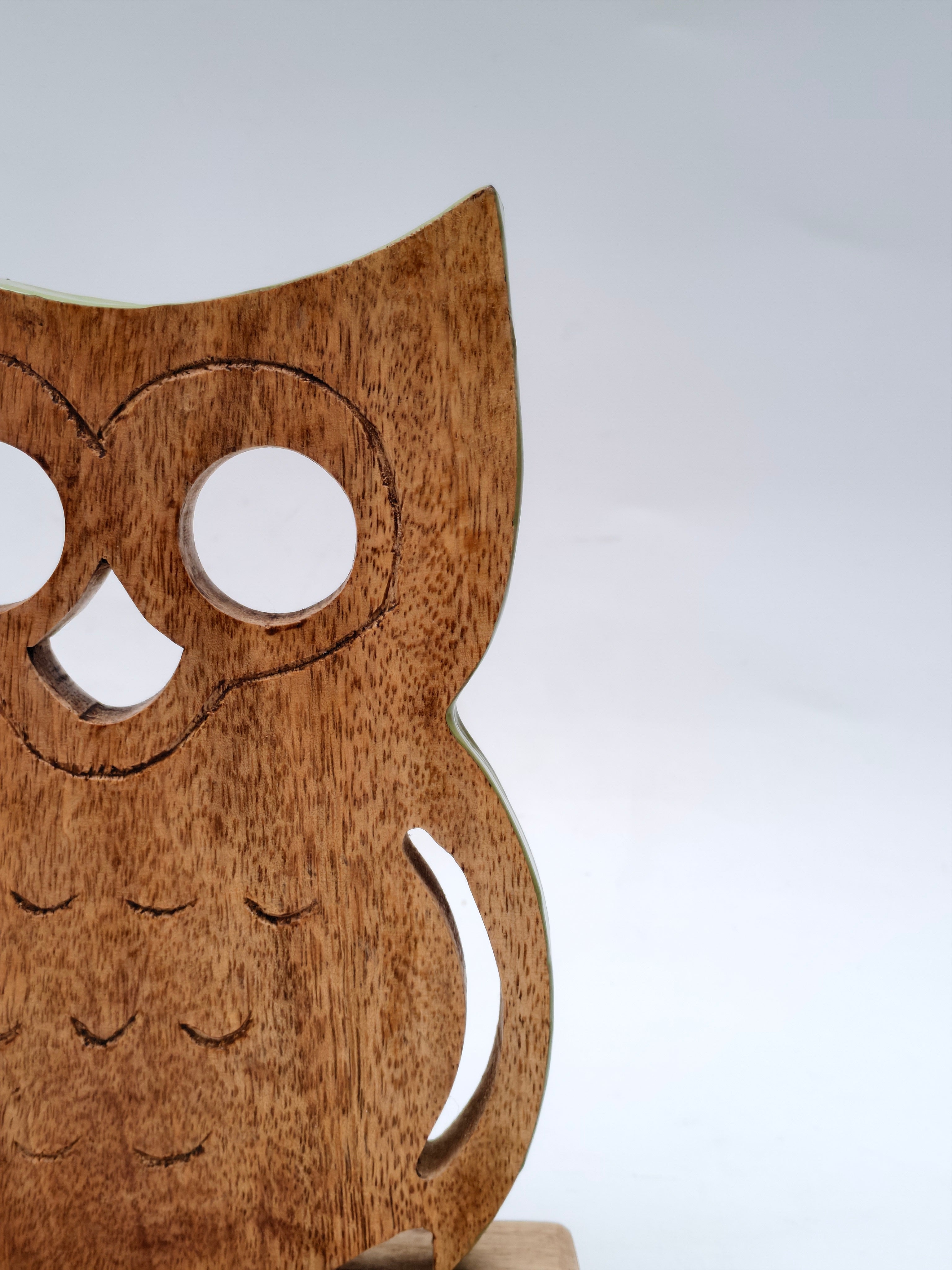 Wooden Owl Figurine on Stand