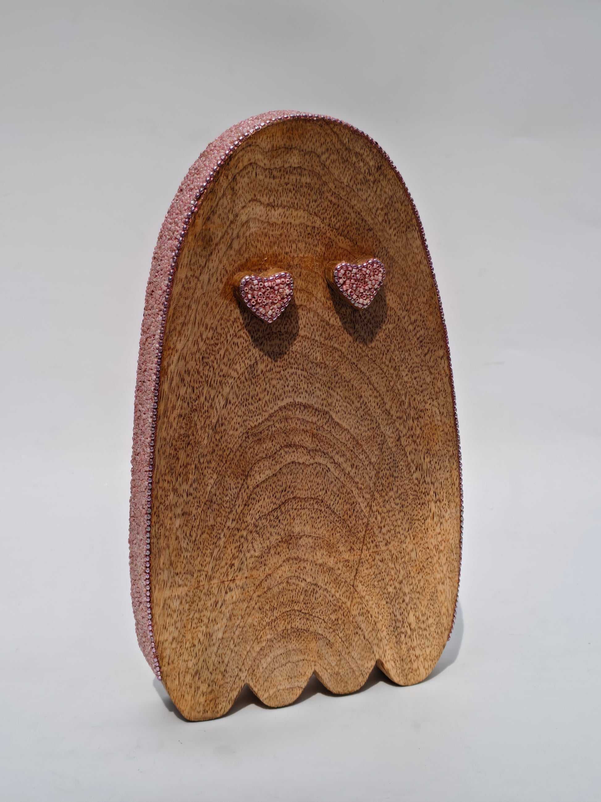 Handcrafted Wooden Ghost Decor with Pink Glitter Accents| Spooky Cute Decoration