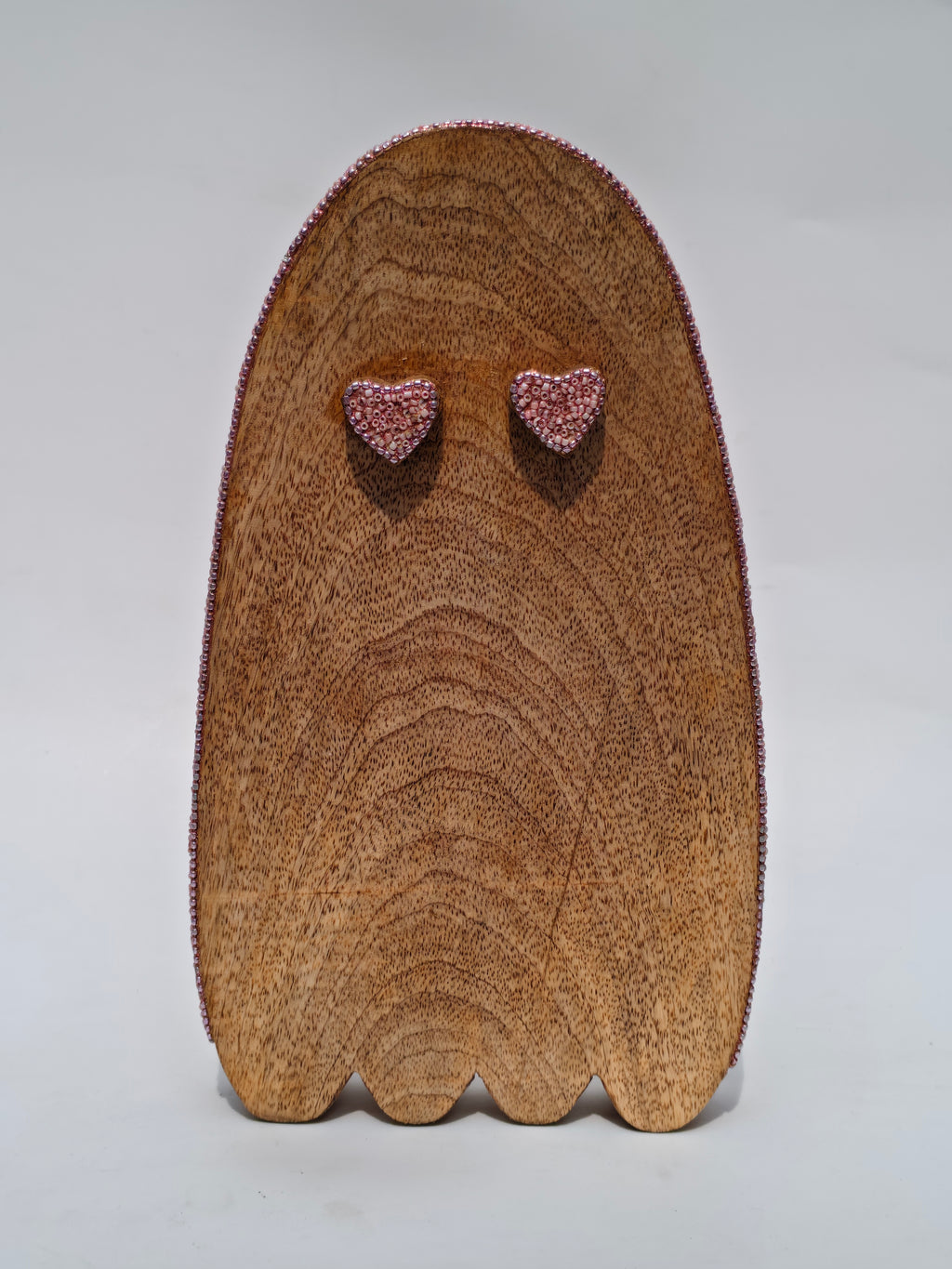 Handcrafted Wooden Ghost Decor with Pink Glitter Accents| Spooky Cute Decoration