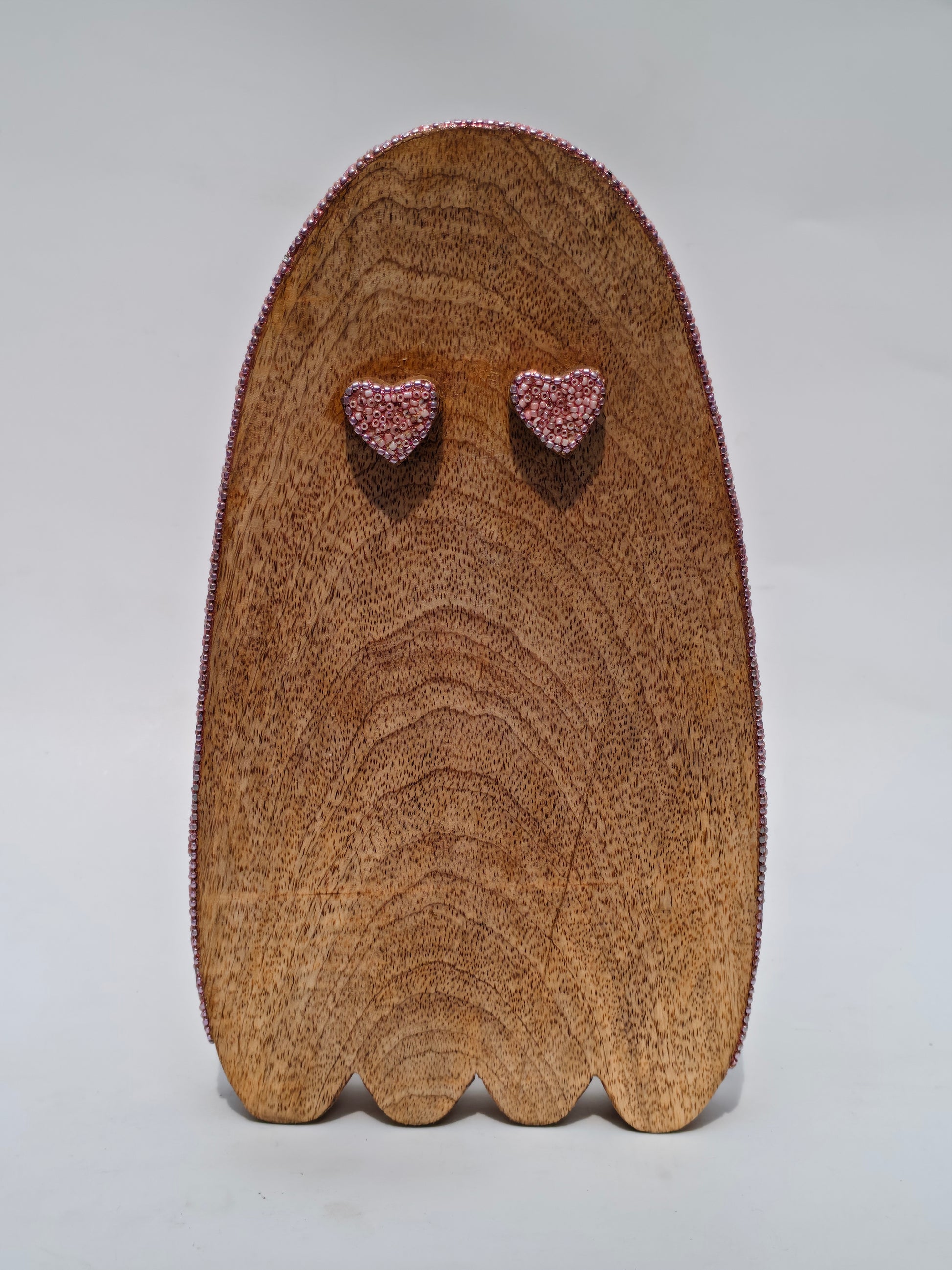 Handcrafted Wooden Ghost Decor with Pink Glitter Accents| Spooky Cute Decoration