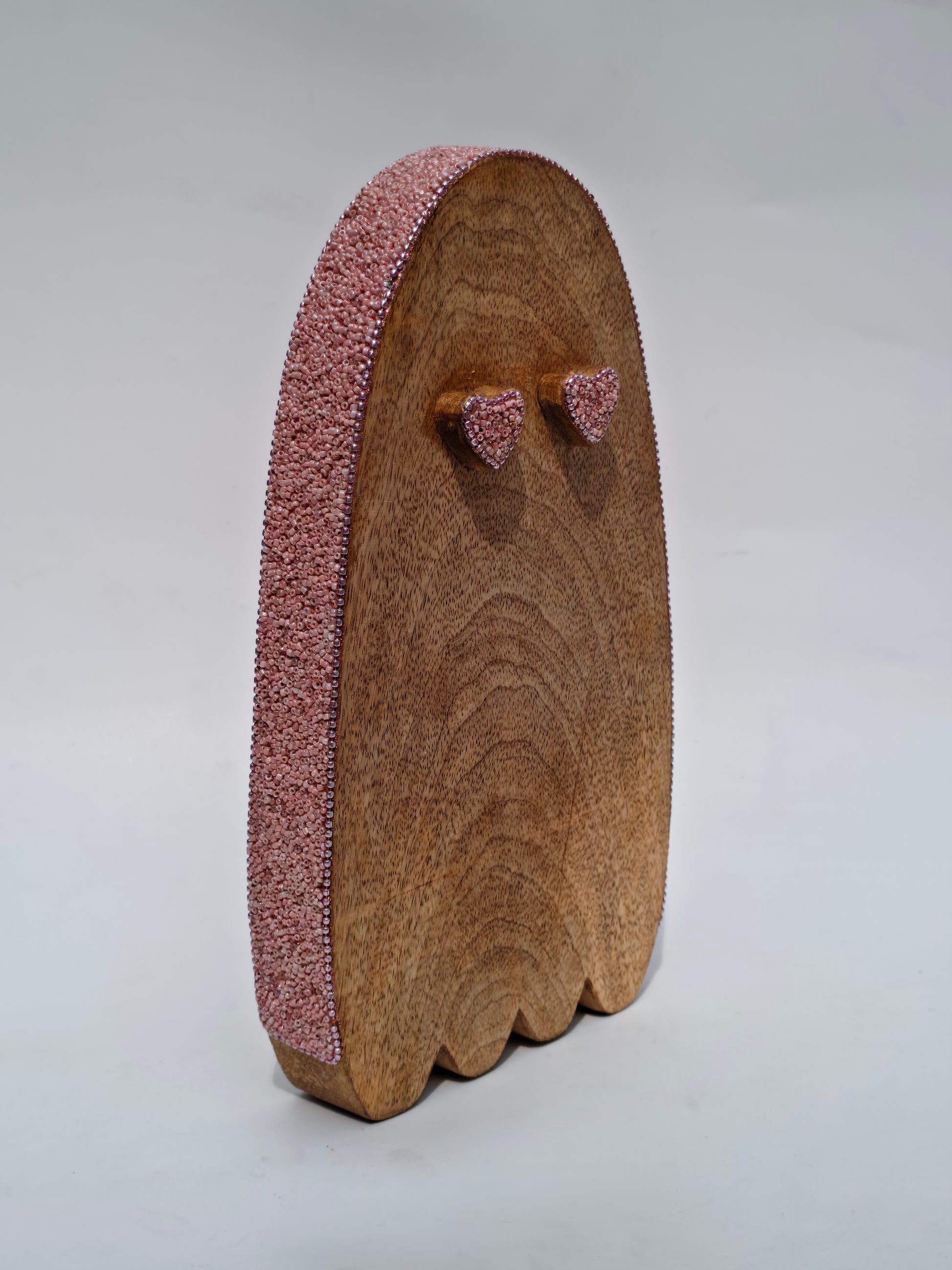 Handcrafted Wooden Ghost Decor with Pink Glitter Accents| Spooky Cute Decoration