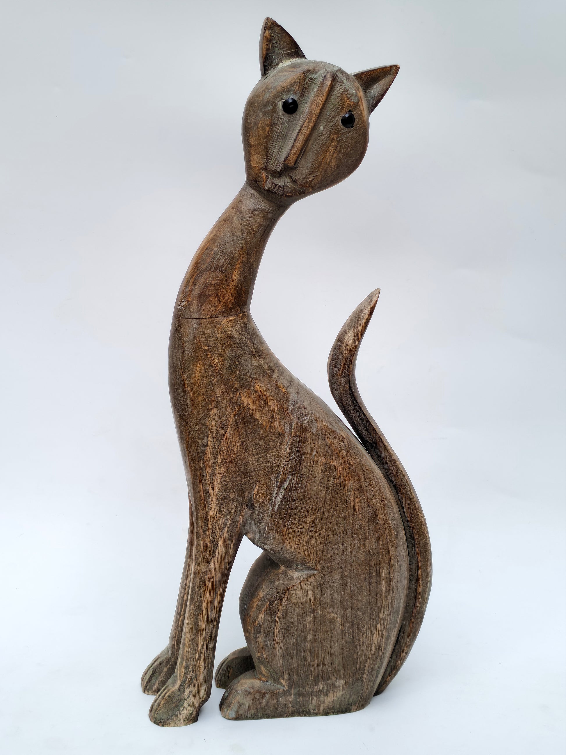 Handcrafted Wooden Cat Sculpture – Rustic Artistic Home Decor