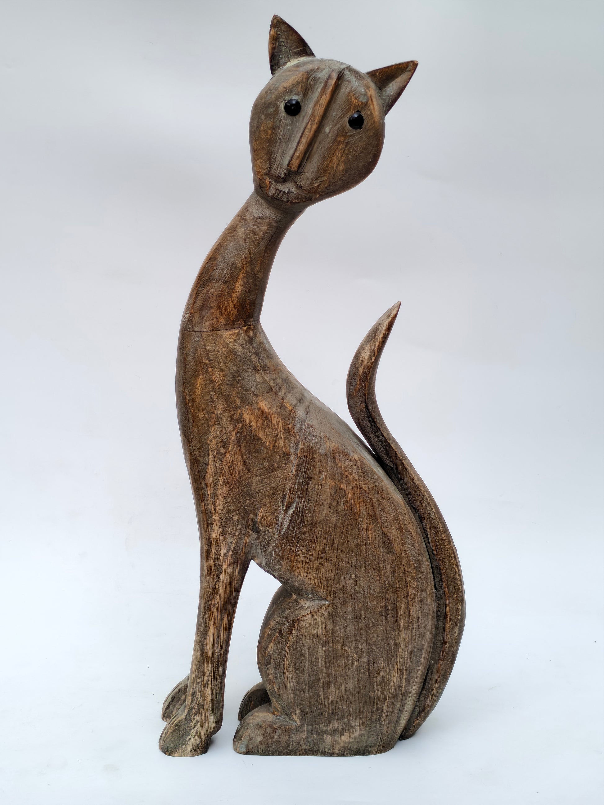 Handcrafted Wooden Cat Sculpture – Rustic Artistic Home Decor