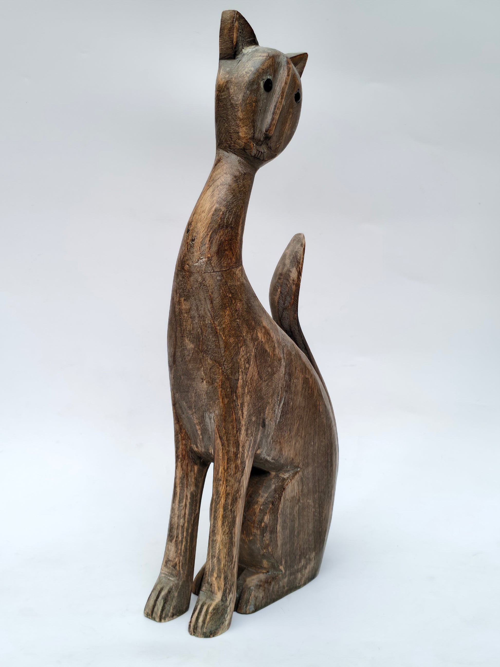 Handcrafted Wooden Cat Sculpture – Rustic Artistic Home Decor