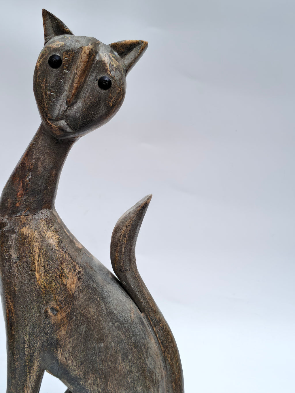 Handcrafted Wooden Cat Sculpture – Rustic Artistic Home Decor