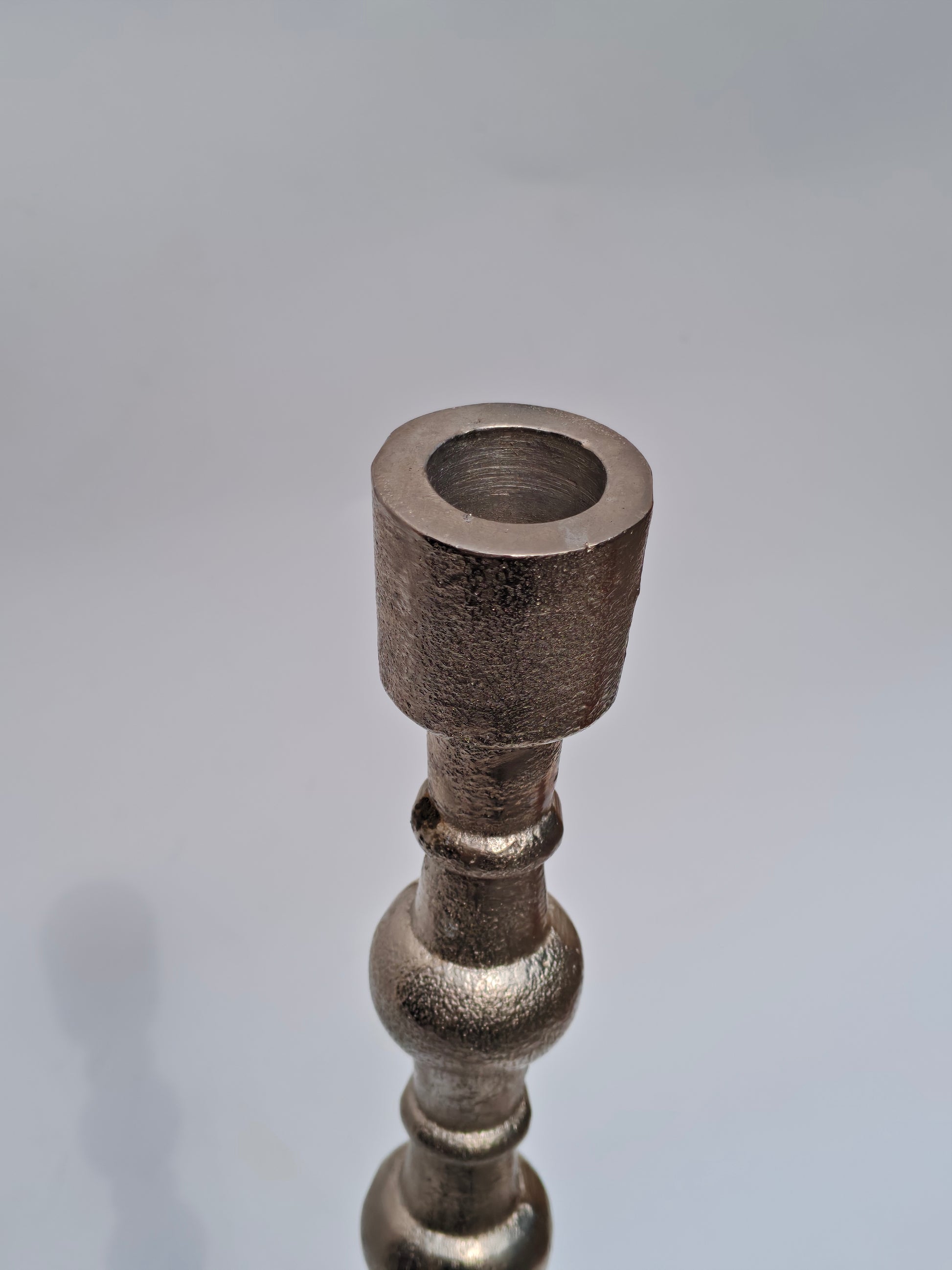 Tall Metallic Candle Holder – Antique Silver Finish