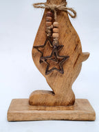 Handcrafted Solid Wood Reindeer Sculpture with Star Charm