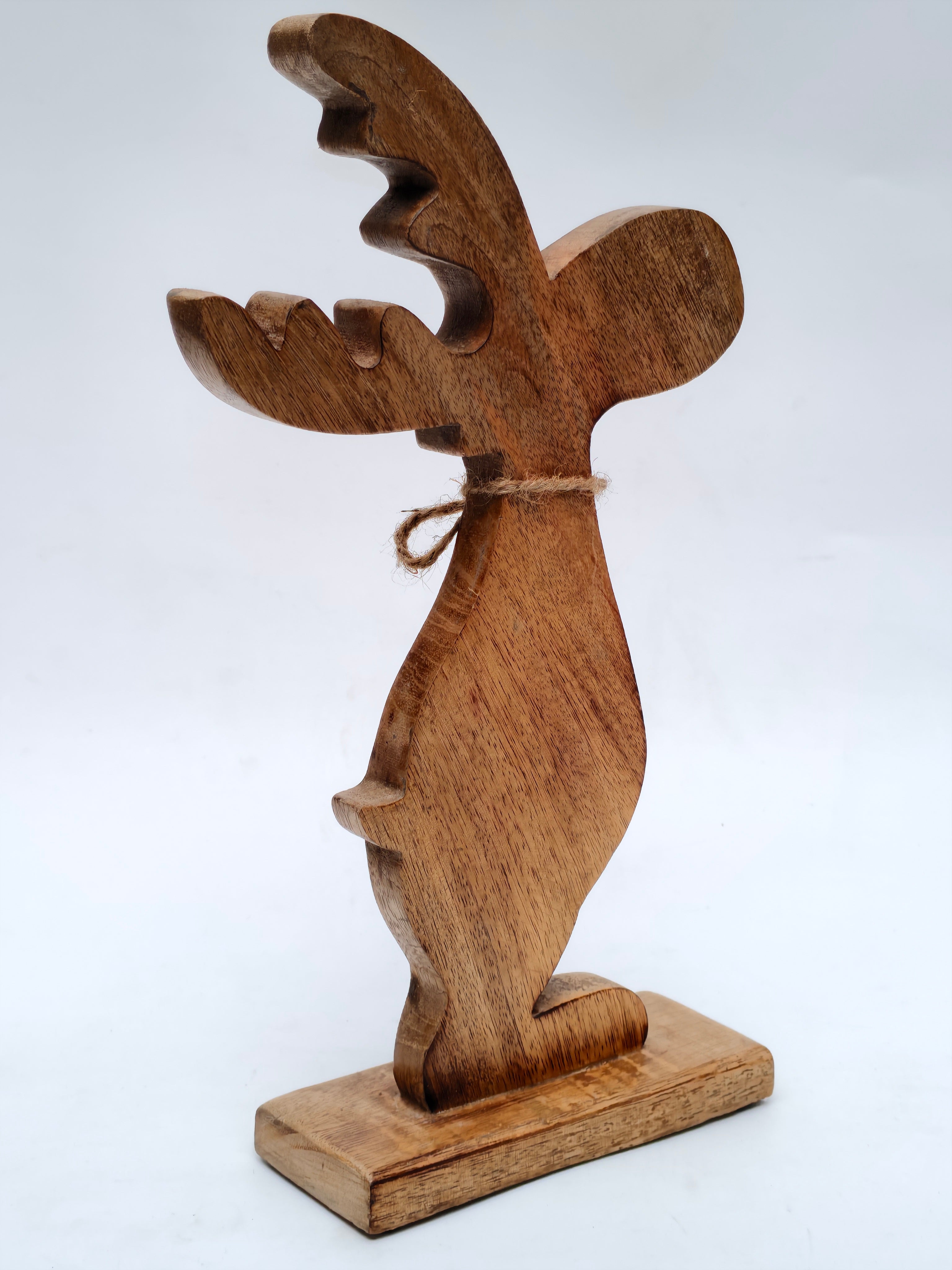 Handcrafted Solid Wood Reindeer Sculpture with Star Charm