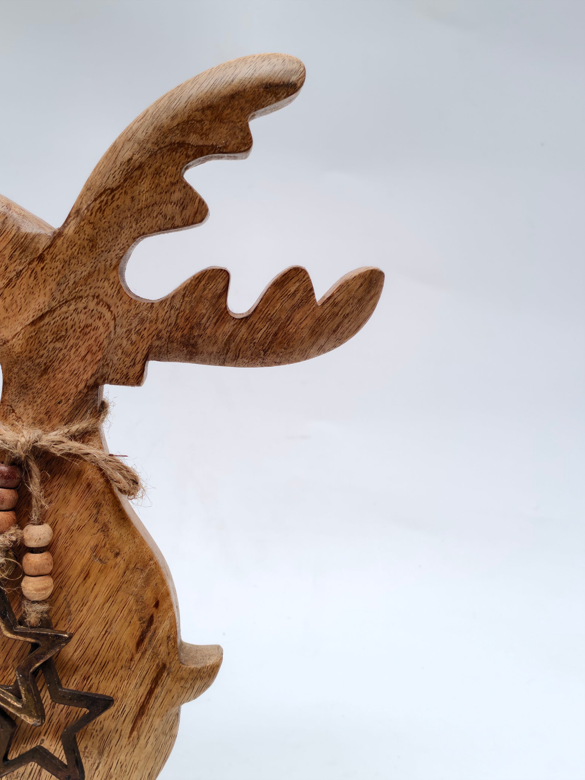Handcrafted Solid Wood Reindeer Sculpture with Star Charm – Rustic Festive Décor
