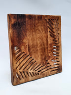 Handcrafted Solid Wood Wall Hanging with Leaf Carving – Rustic Home Décor Panel