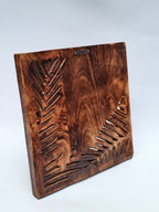 Handcrafted Solid Wood Wall Hanging with Leaf Carving – Rustic Home Décor Panel