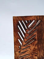 Handcrafted Solid Wood Wall Hanging with Leaf Carving – Rustic Home Décor Panel