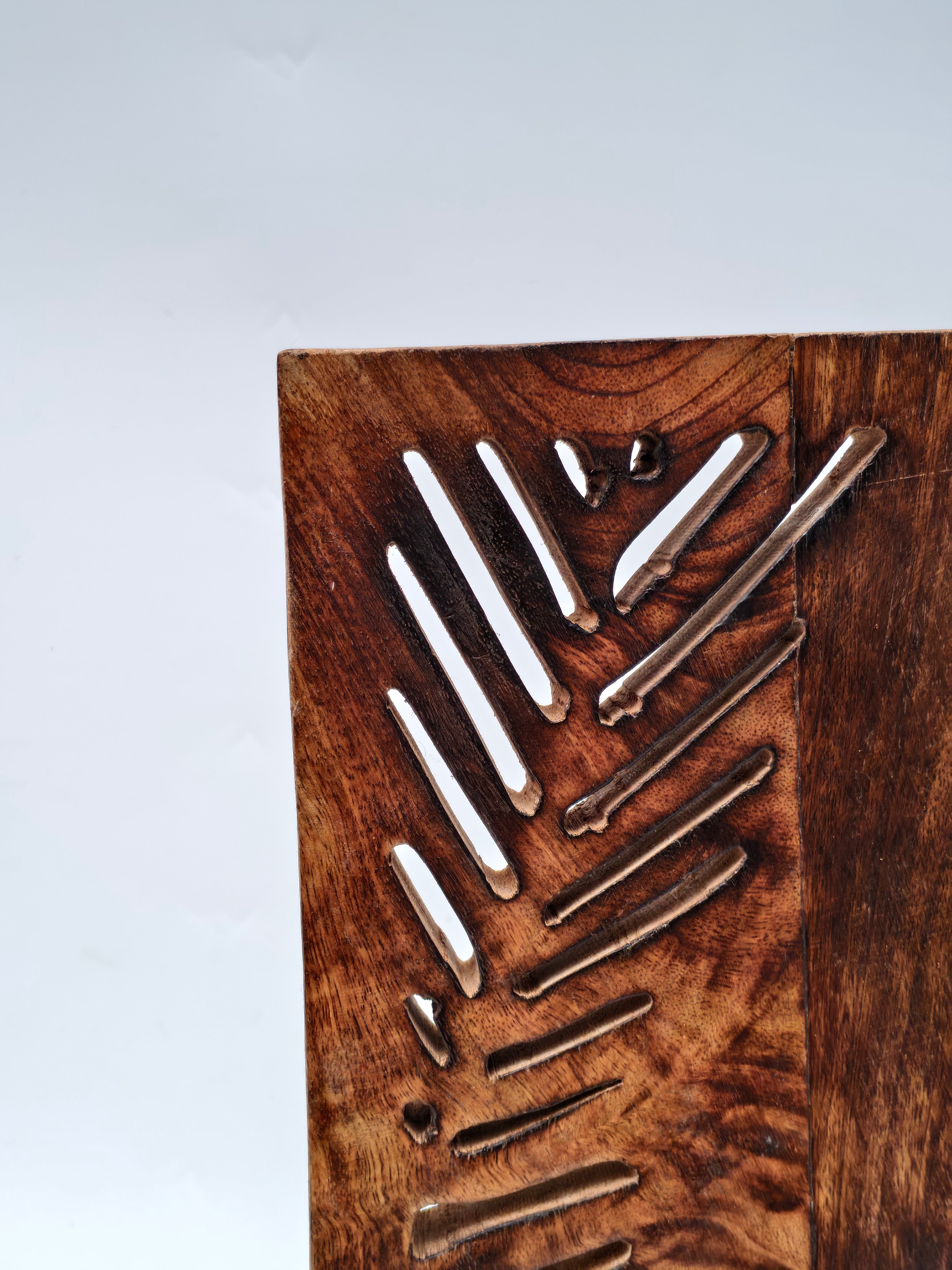 Handcrafted Solid Wood Wall Hanging with Leaf Carving – Rustic Home Décor Panel