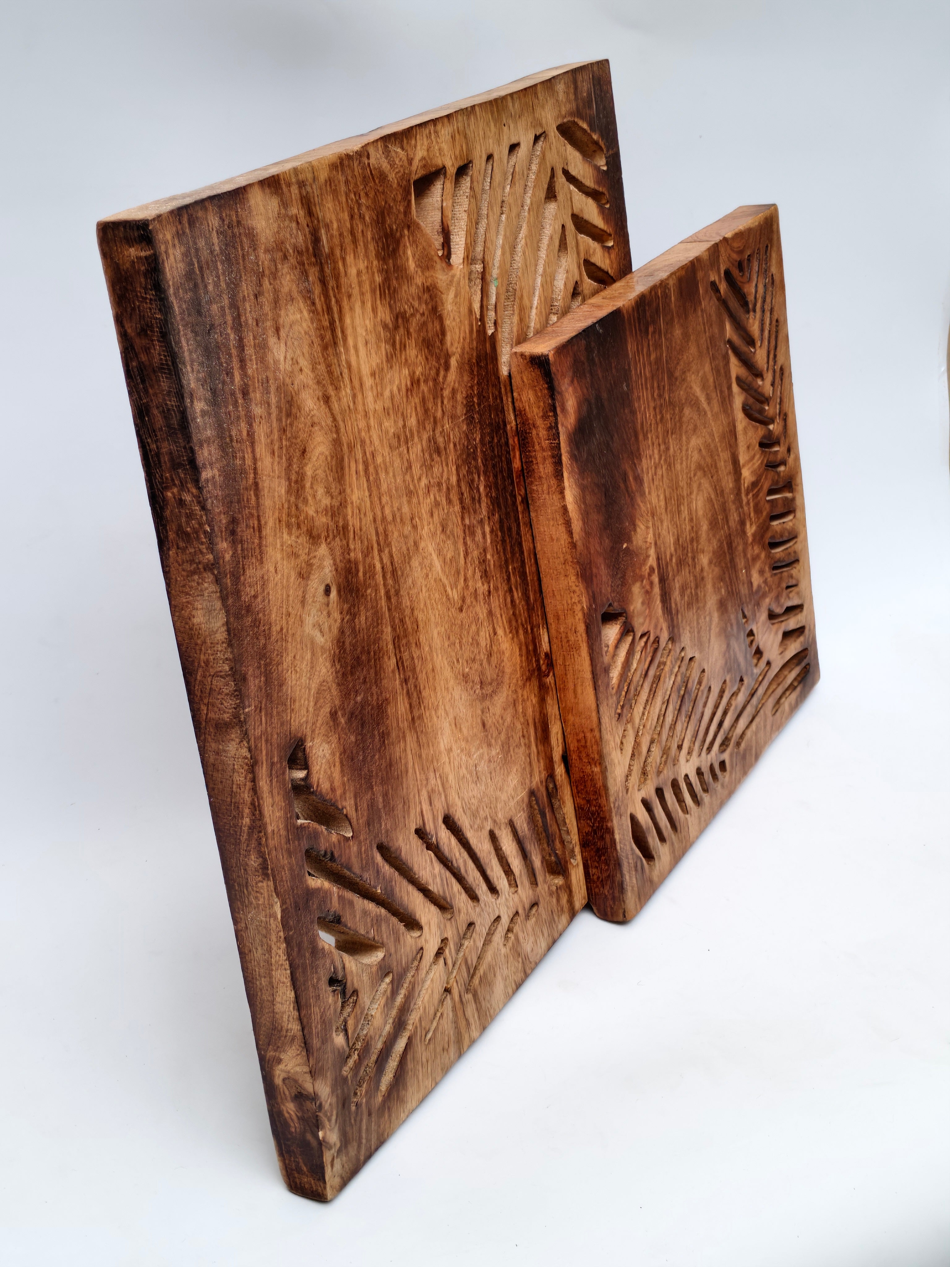 Handcrafted Solid Wood Wall Hanging with Leaf Carving – Rustic Home Décor Panel