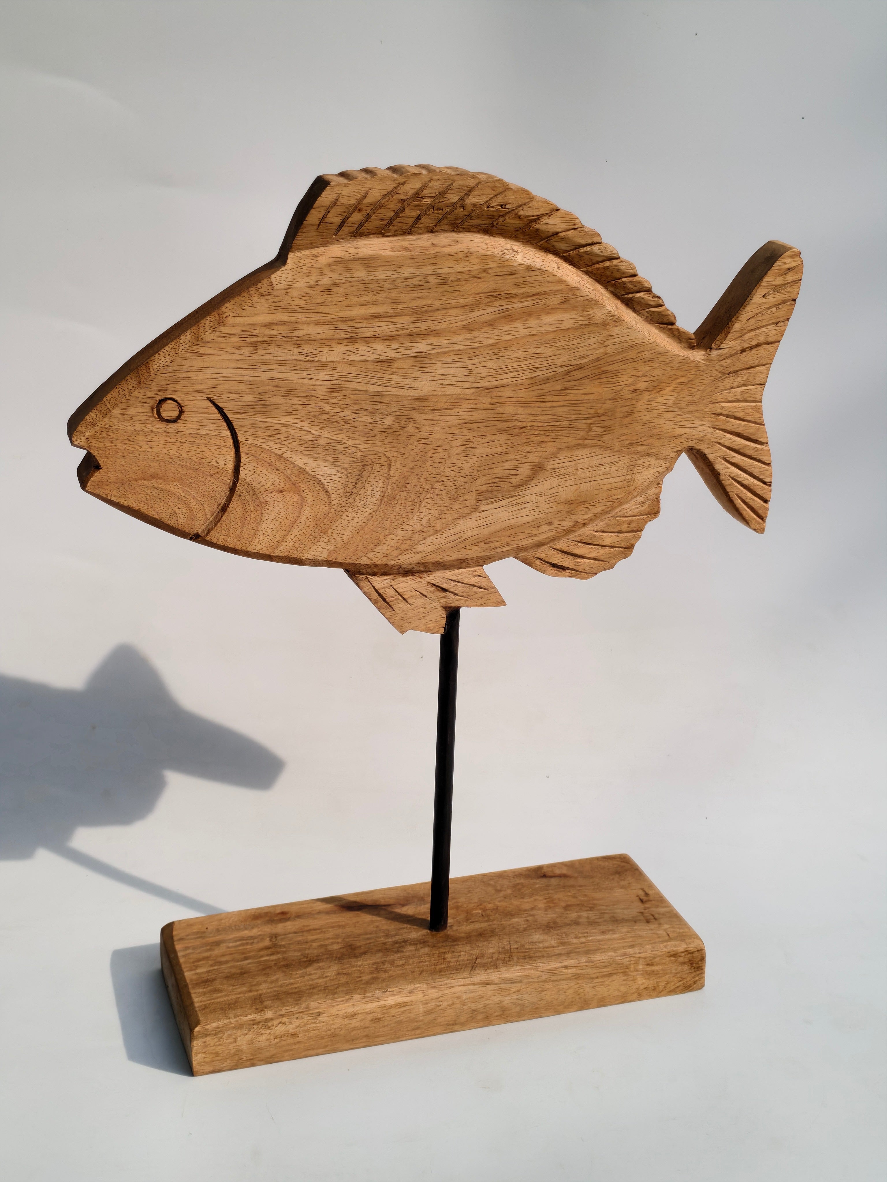 Hand-Carved Natural Wooden Fish Sculpture
