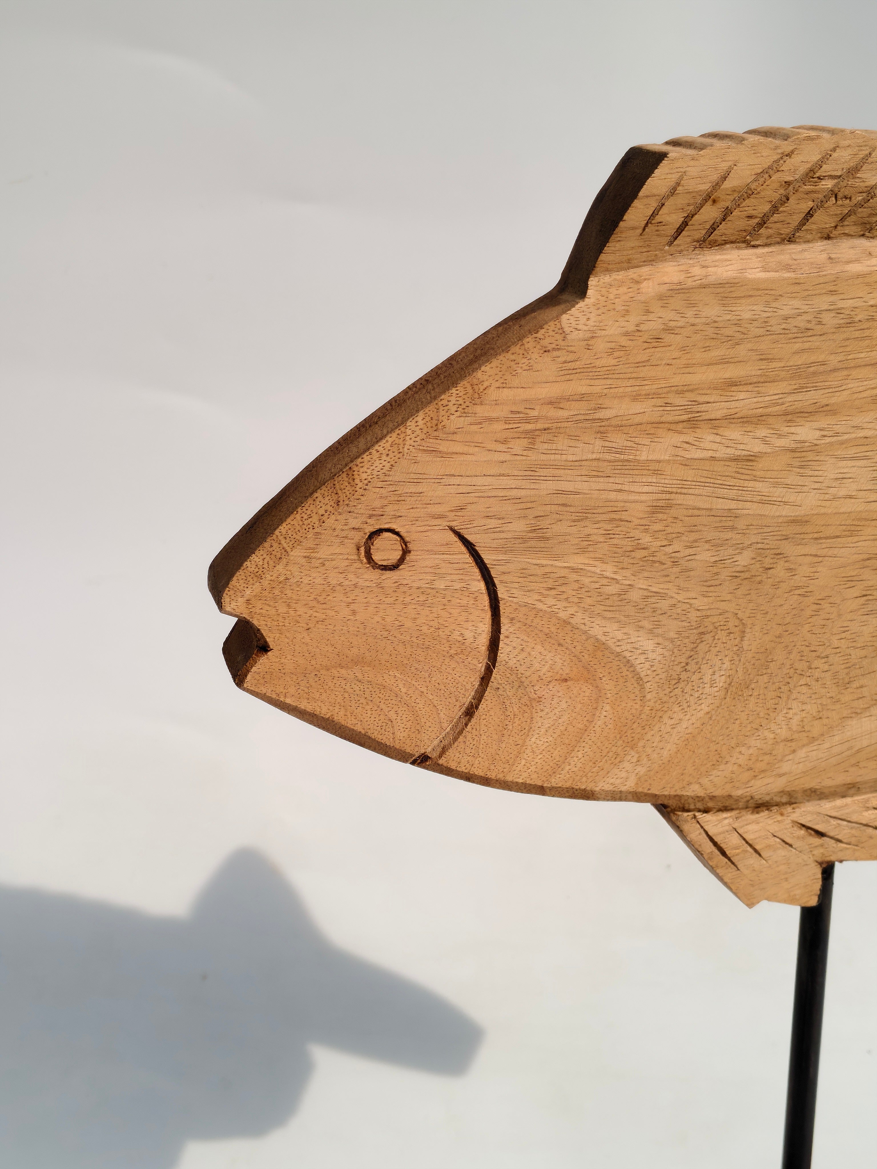 Hand-Carved Natural Wooden Fish Sculpture