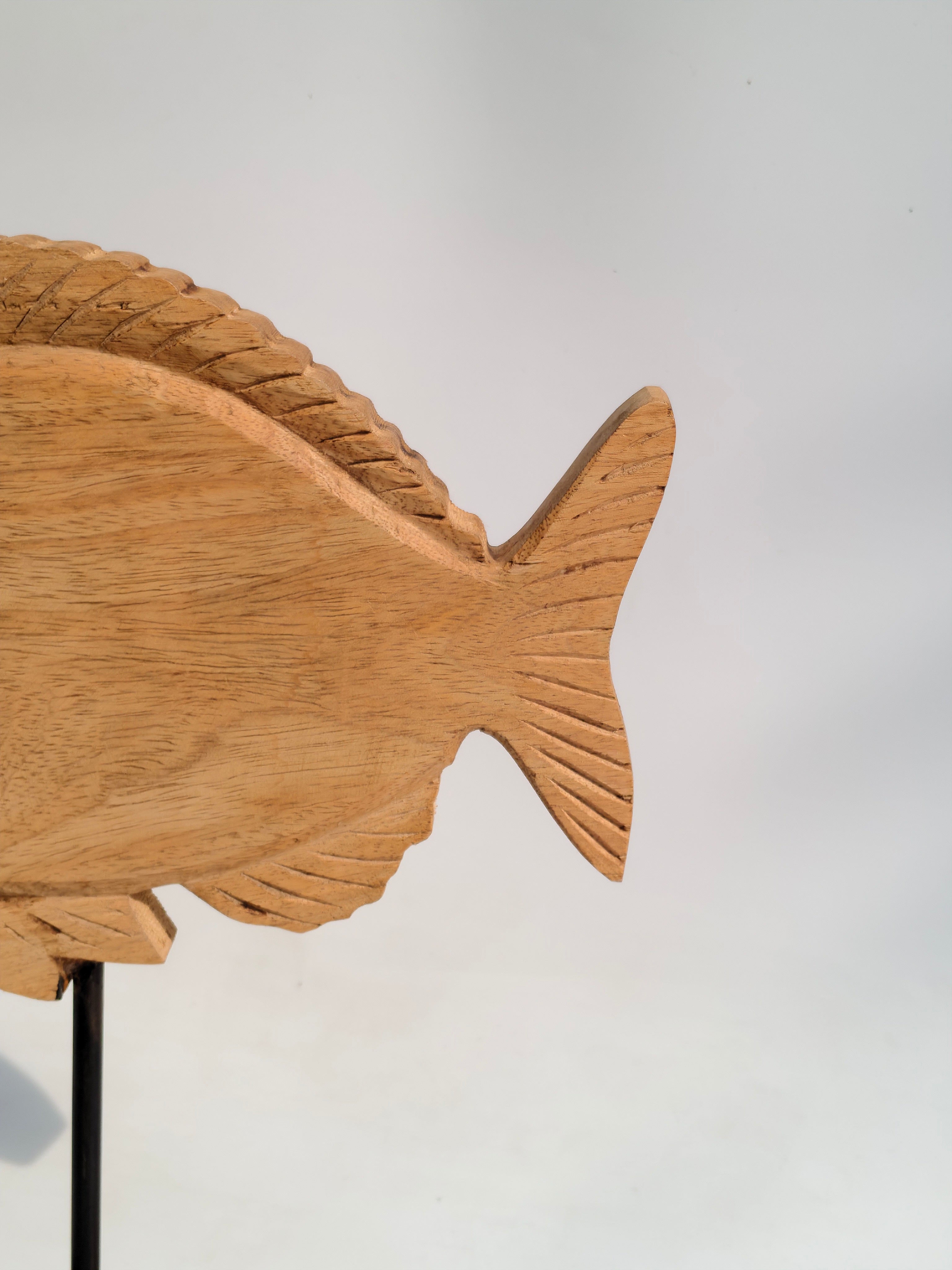 Hand-Carved Natural Wooden Fish Sculpture