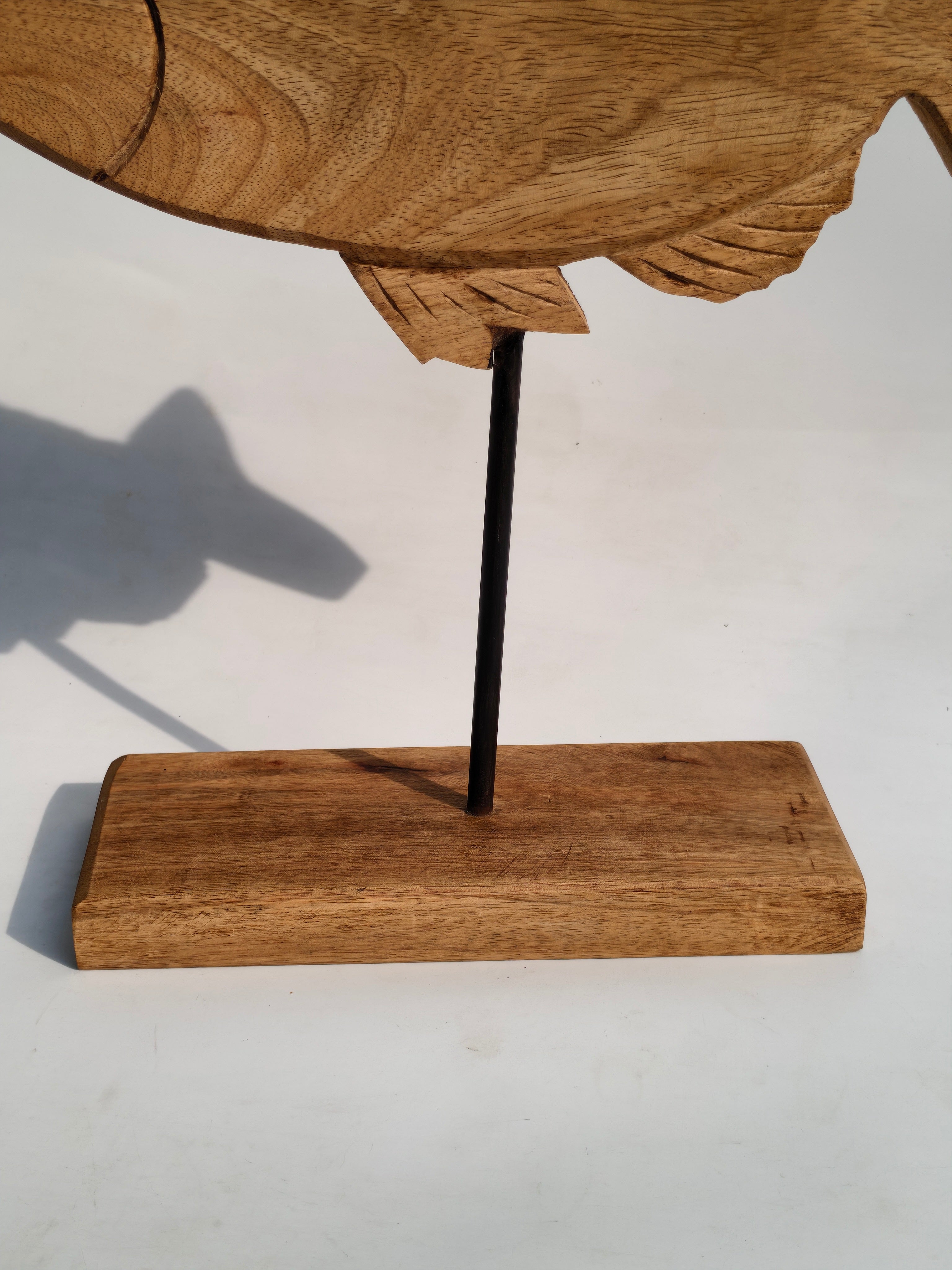Hand-Carved Natural Wooden Fish Sculpture