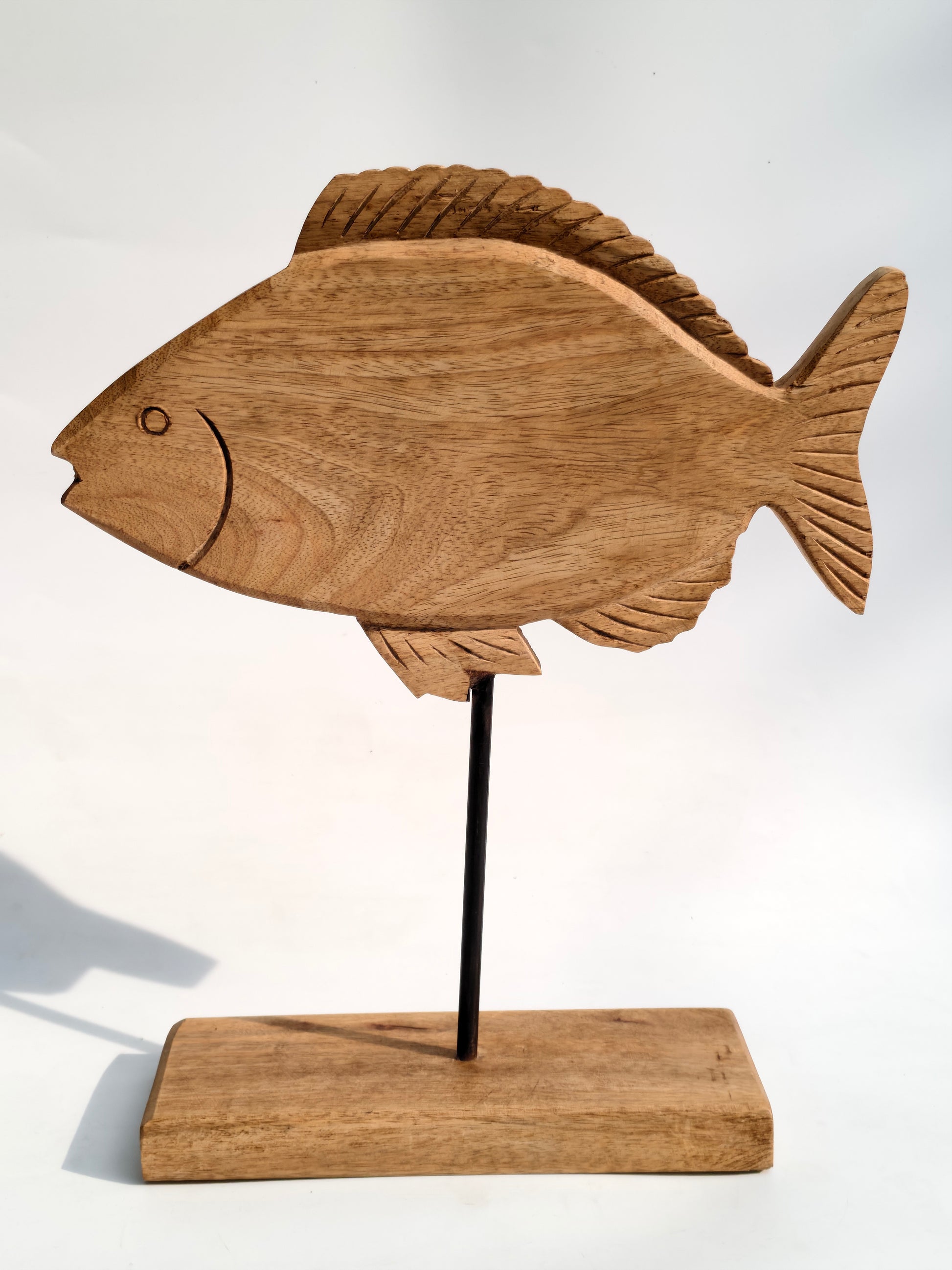 Hand-Carved Natural Wooden Fish Sculpture