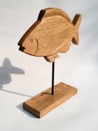 Hand-Carved Natural Wooden Fish Sculpture
