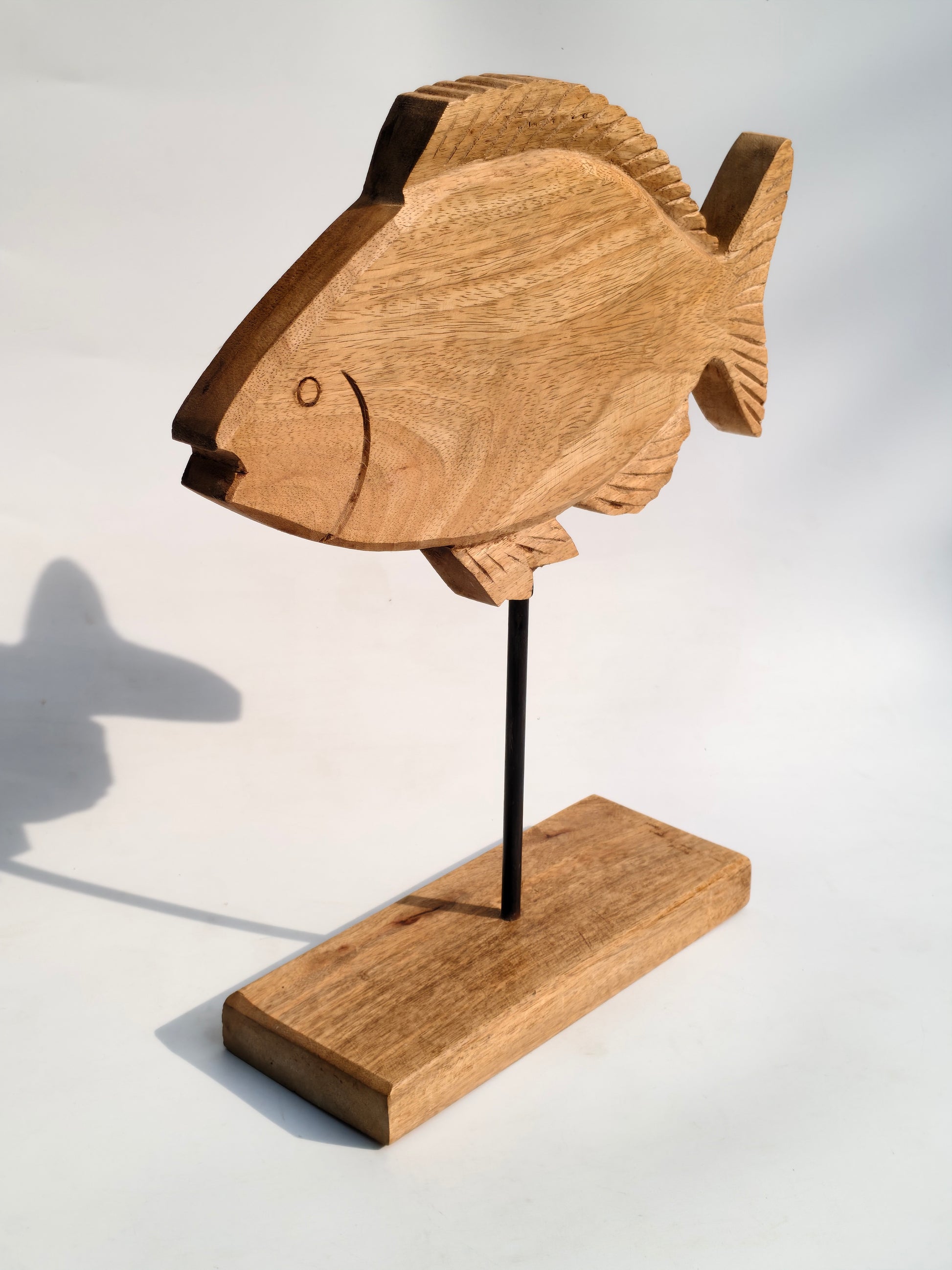 Hand-Carved Natural Wooden Fish Sculpture