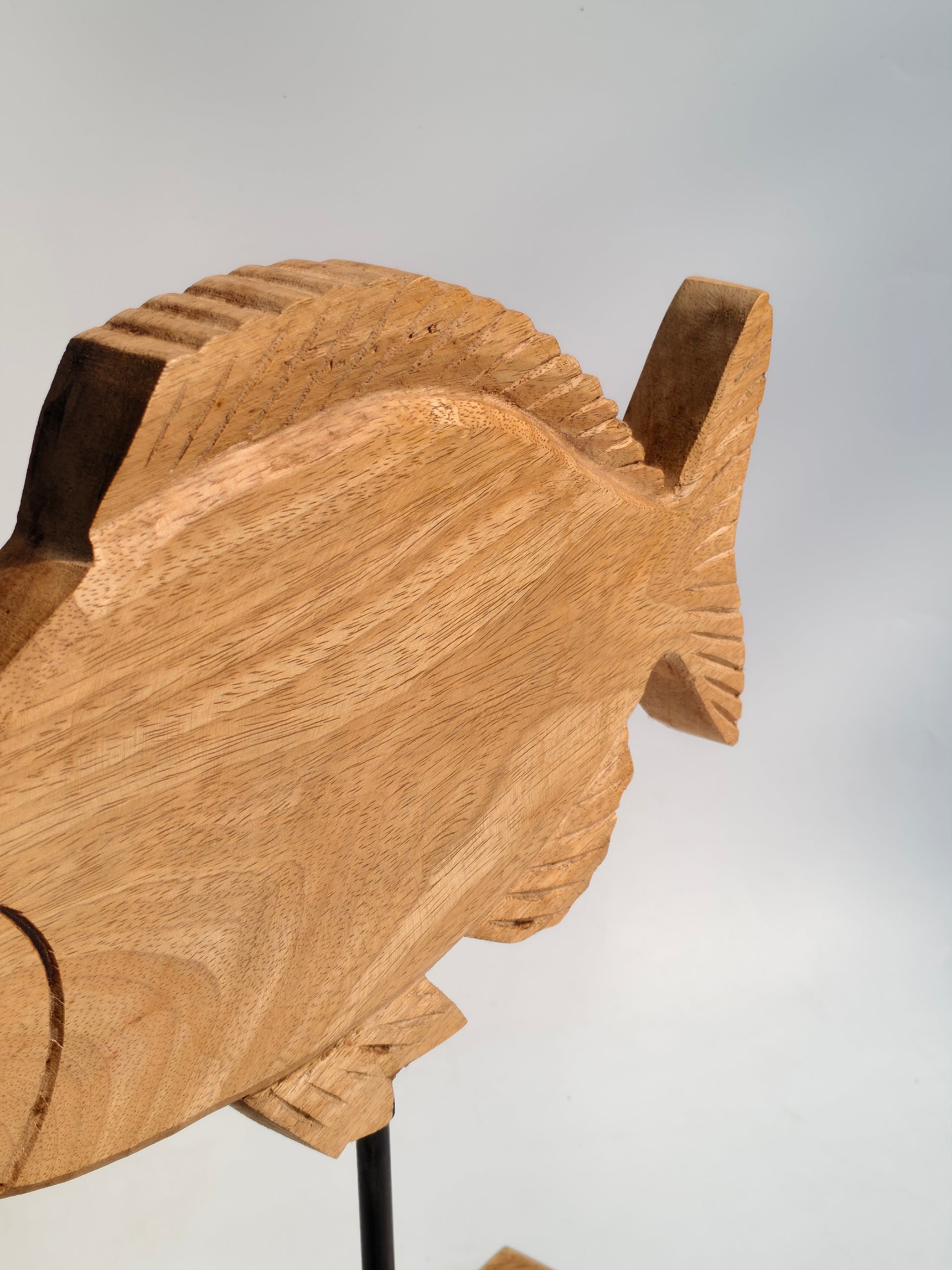 Hand-Carved Natural Wooden Fish Sculpture