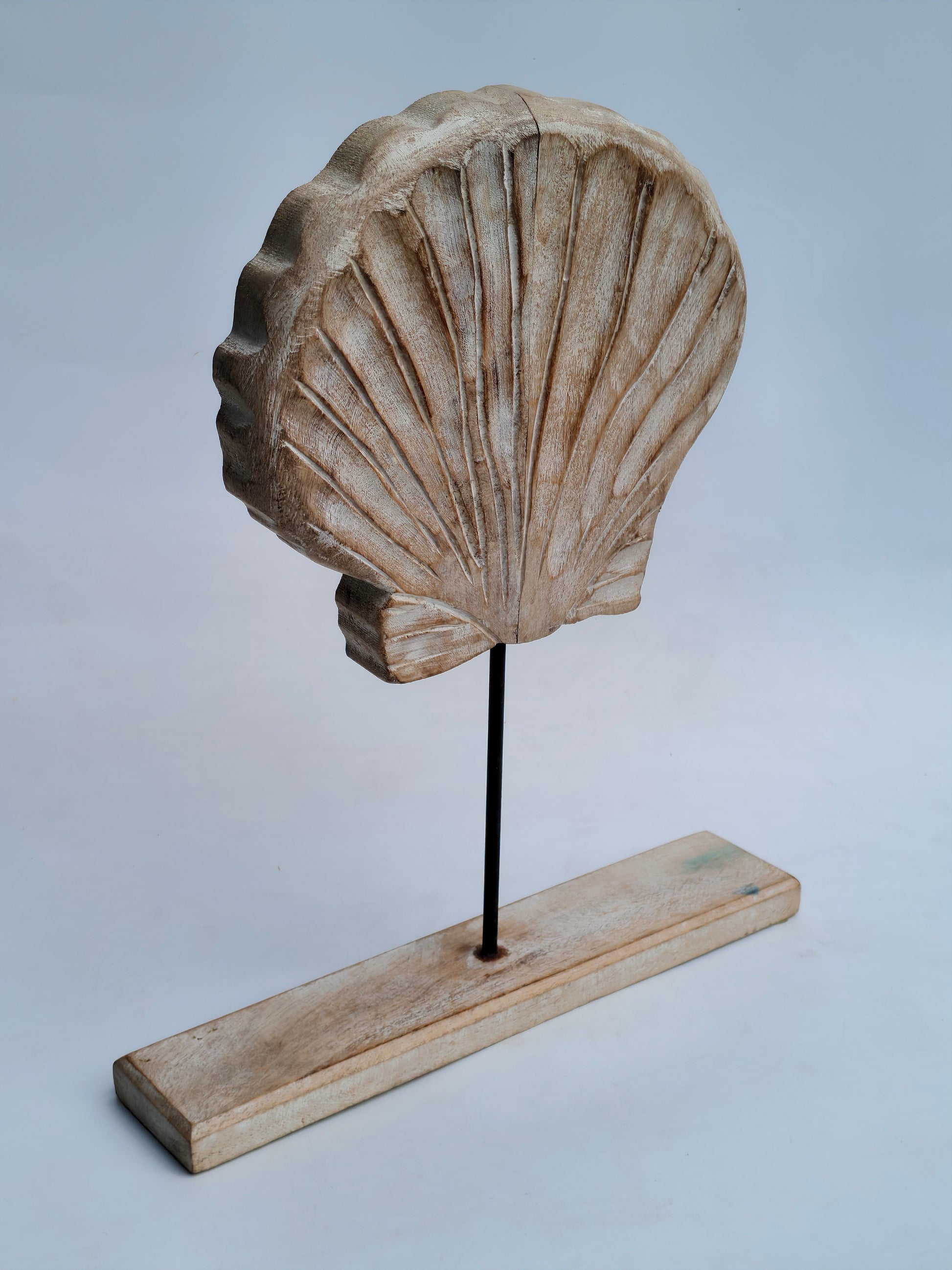 Distressed Wooden Seashell Sculpture on Stand | Coastal Beach House Decor