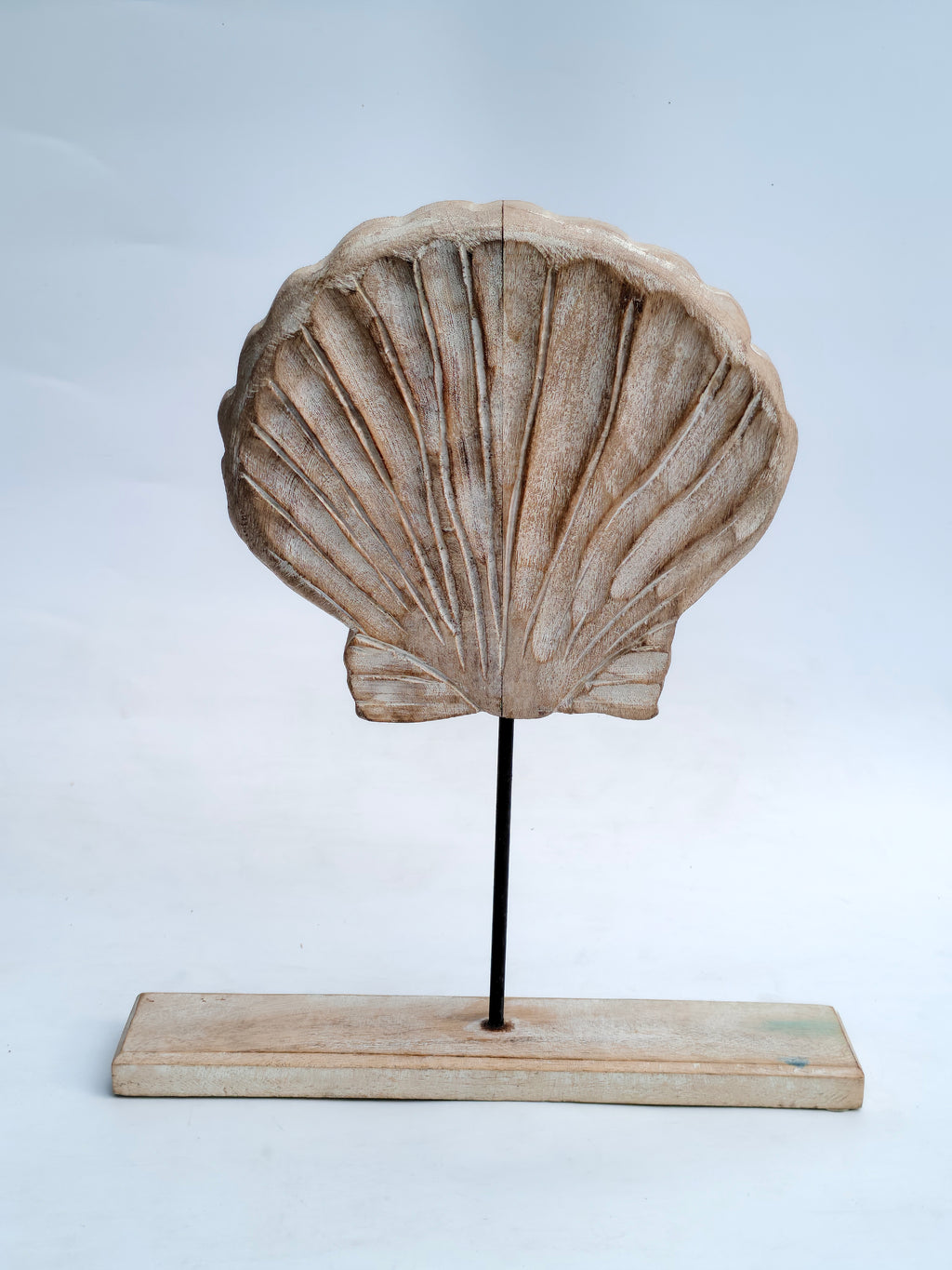 Distressed Wooden Seashell Sculpture on Stand | Coastal Beach House Decor