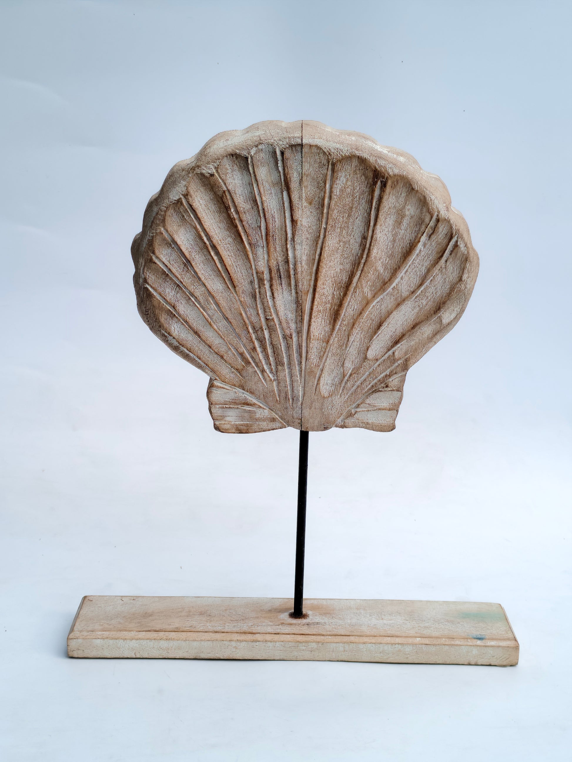 Distressed Wooden Seashell Sculpture on Stand | Coastal Beach House Decor
