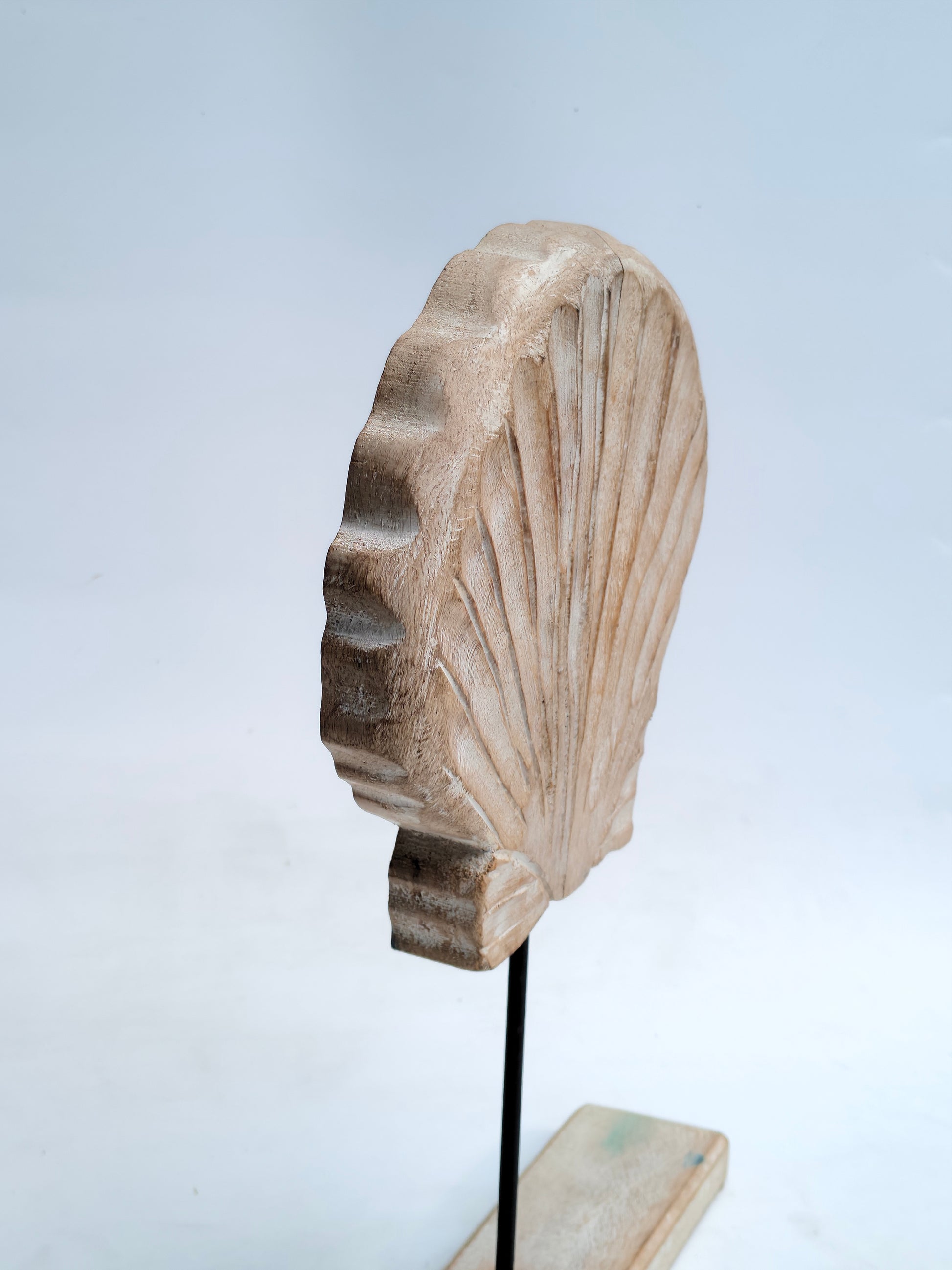 Distressed Wooden Seashell Sculpture on Stand | Coastal Beach House Decor