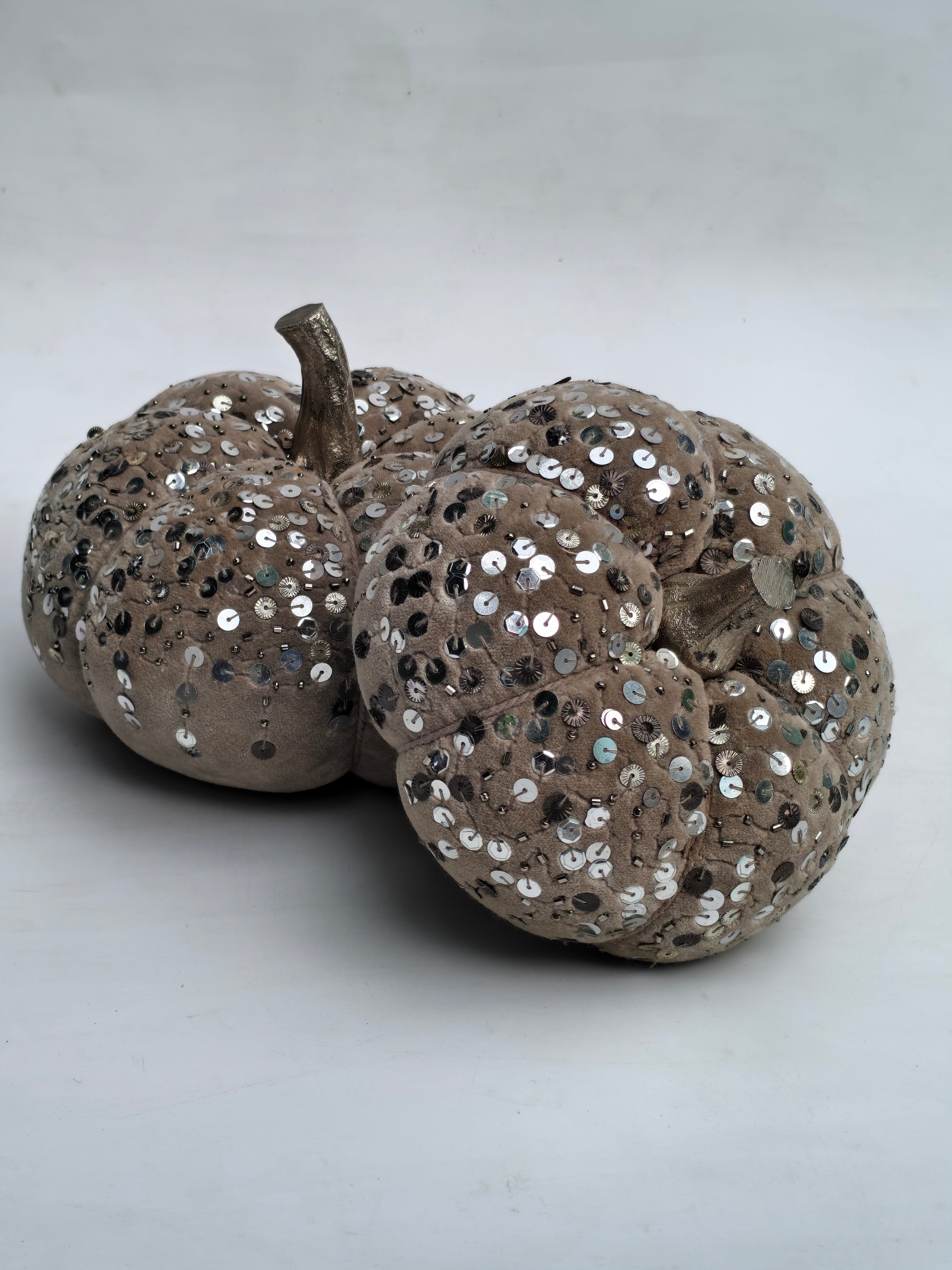 Handcrafted Velvet Pumpkin with Silver Sequin Embellishments