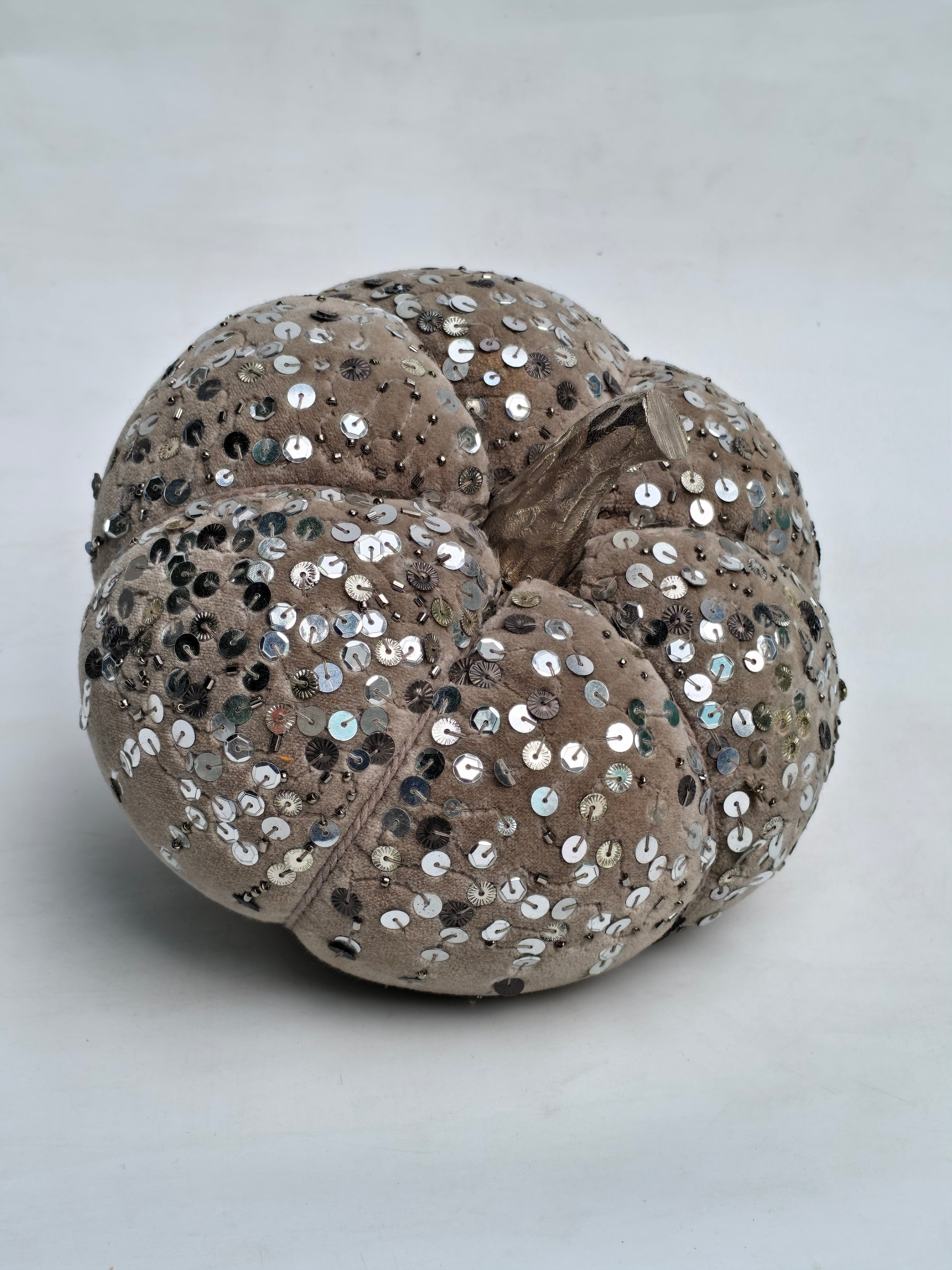 Handcrafted Velvet Pumpkin with Silver Sequin Embellishments