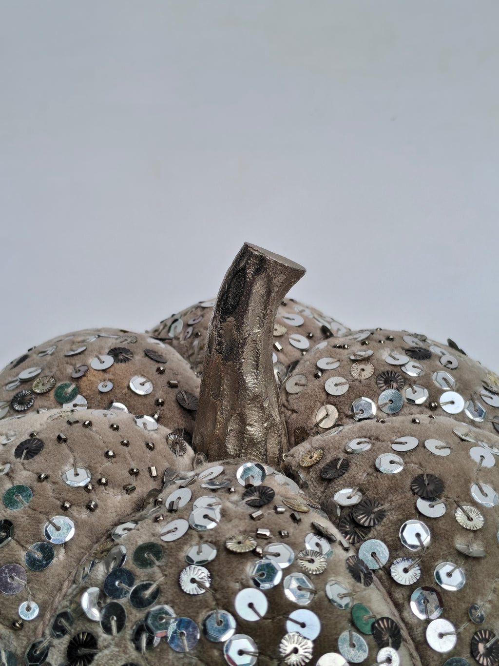 Handcrafted Velvet Pumpkin with Silver Sequin Embellishments