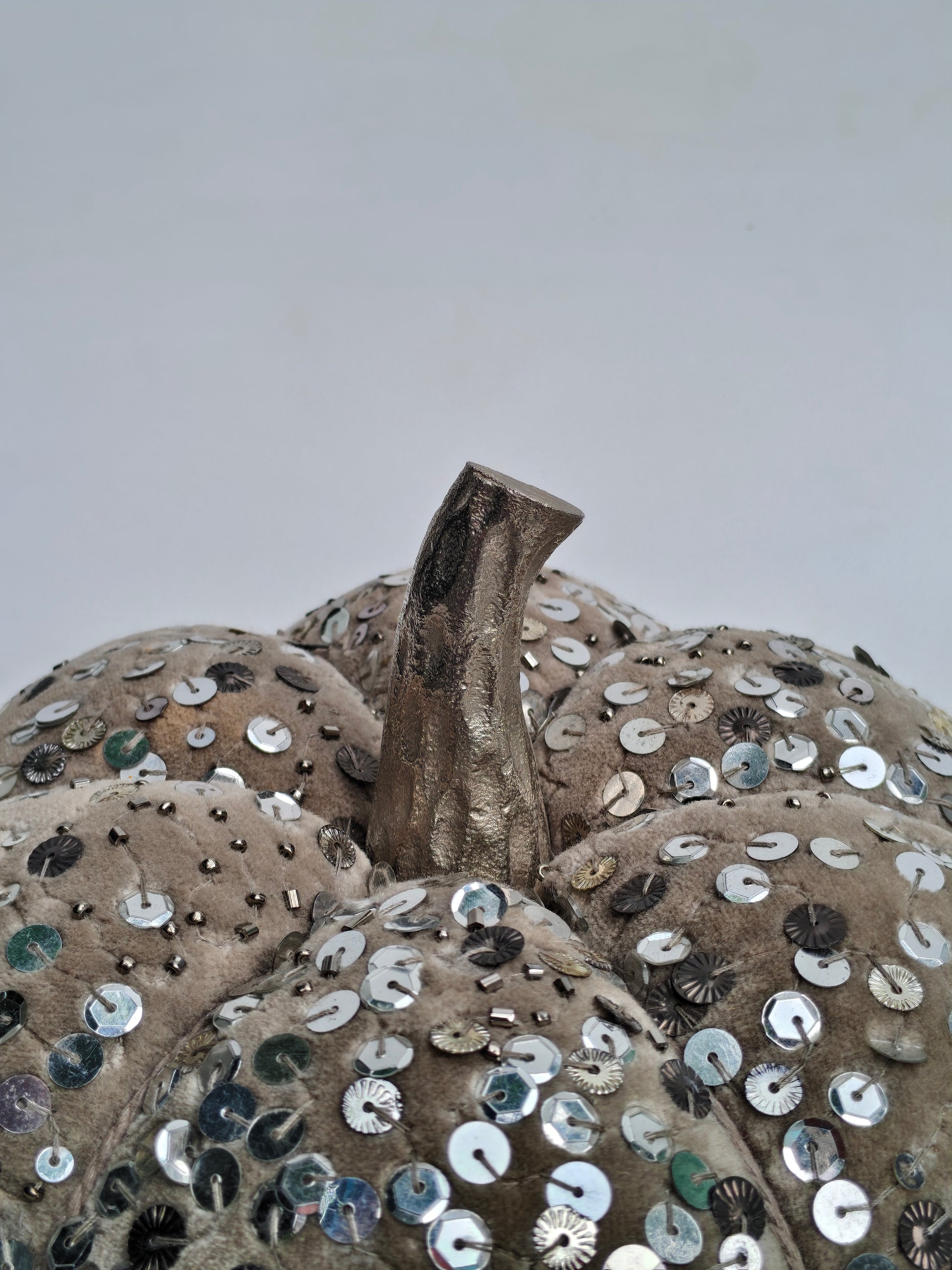 Handcrafted Velvet Pumpkin with Silver Sequin Embellishments