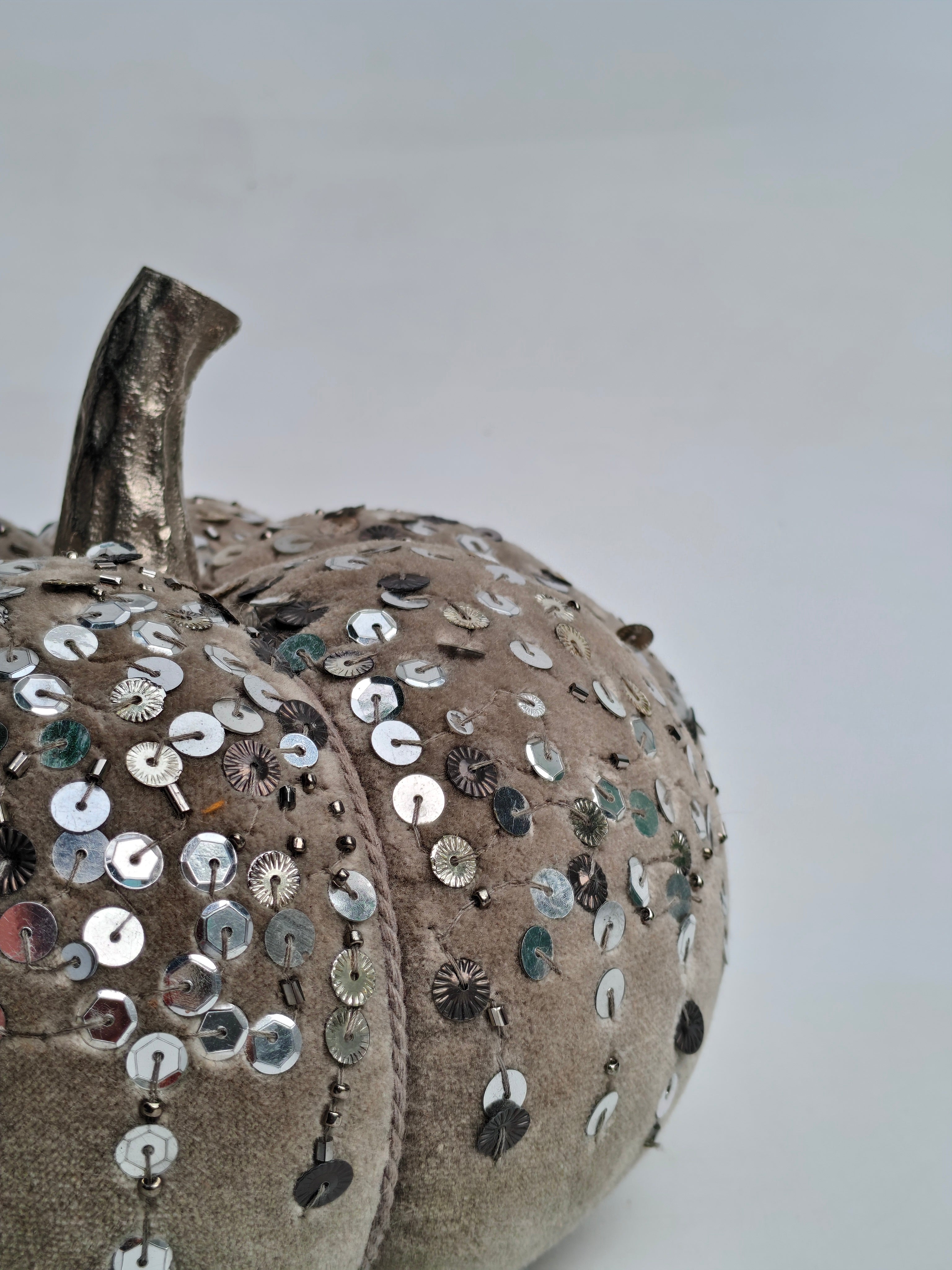 Handcrafted Velvet Pumpkin with Silver Sequin Embellishments