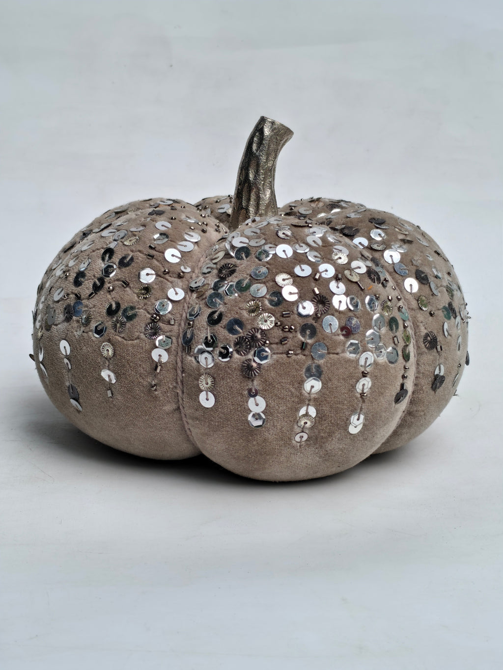 Handcrafted Velvet Pumpkin with Silver Sequin Embellishments