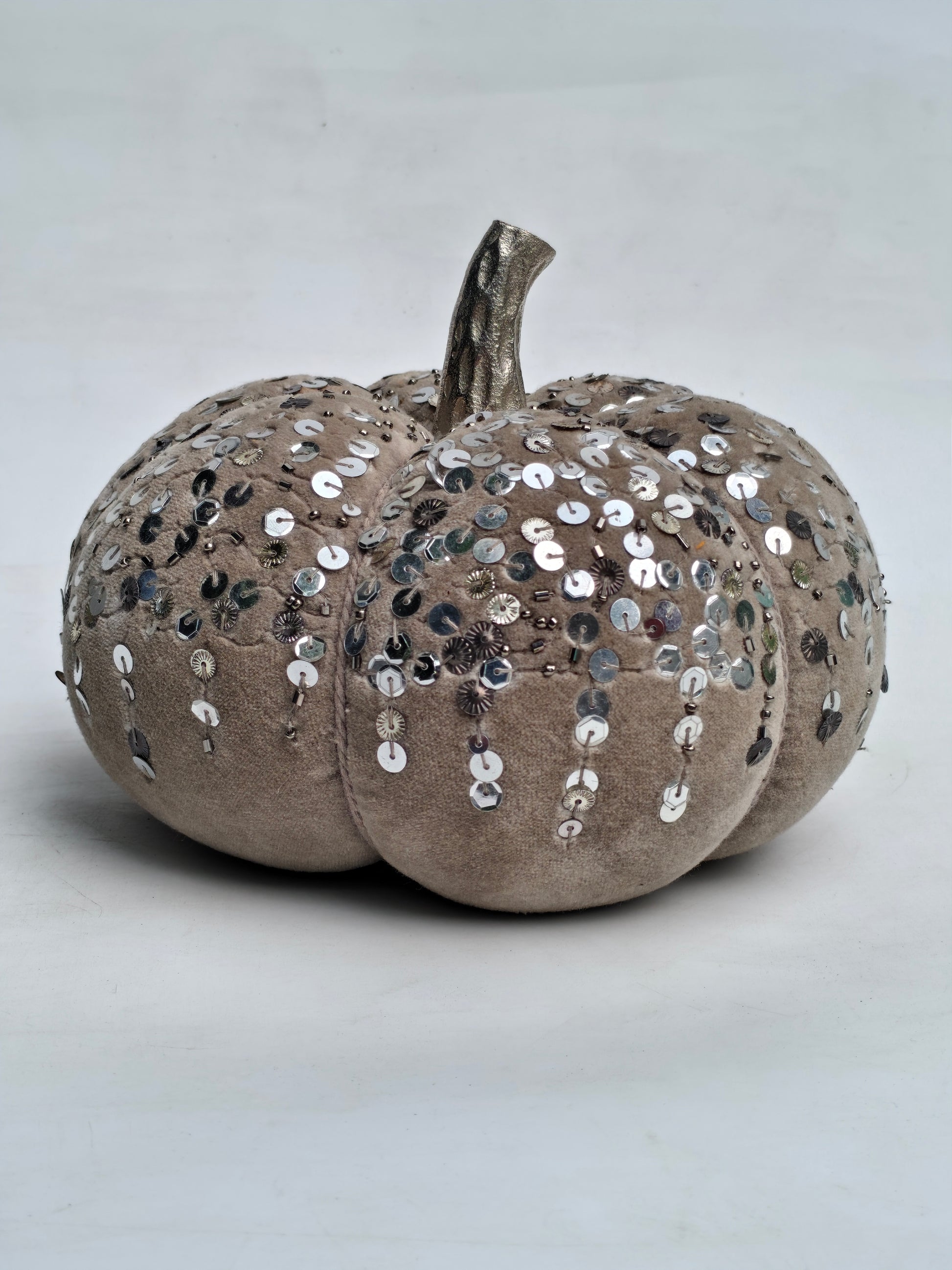 Handcrafted Velvet Pumpkin with Silver Sequin Embellishments