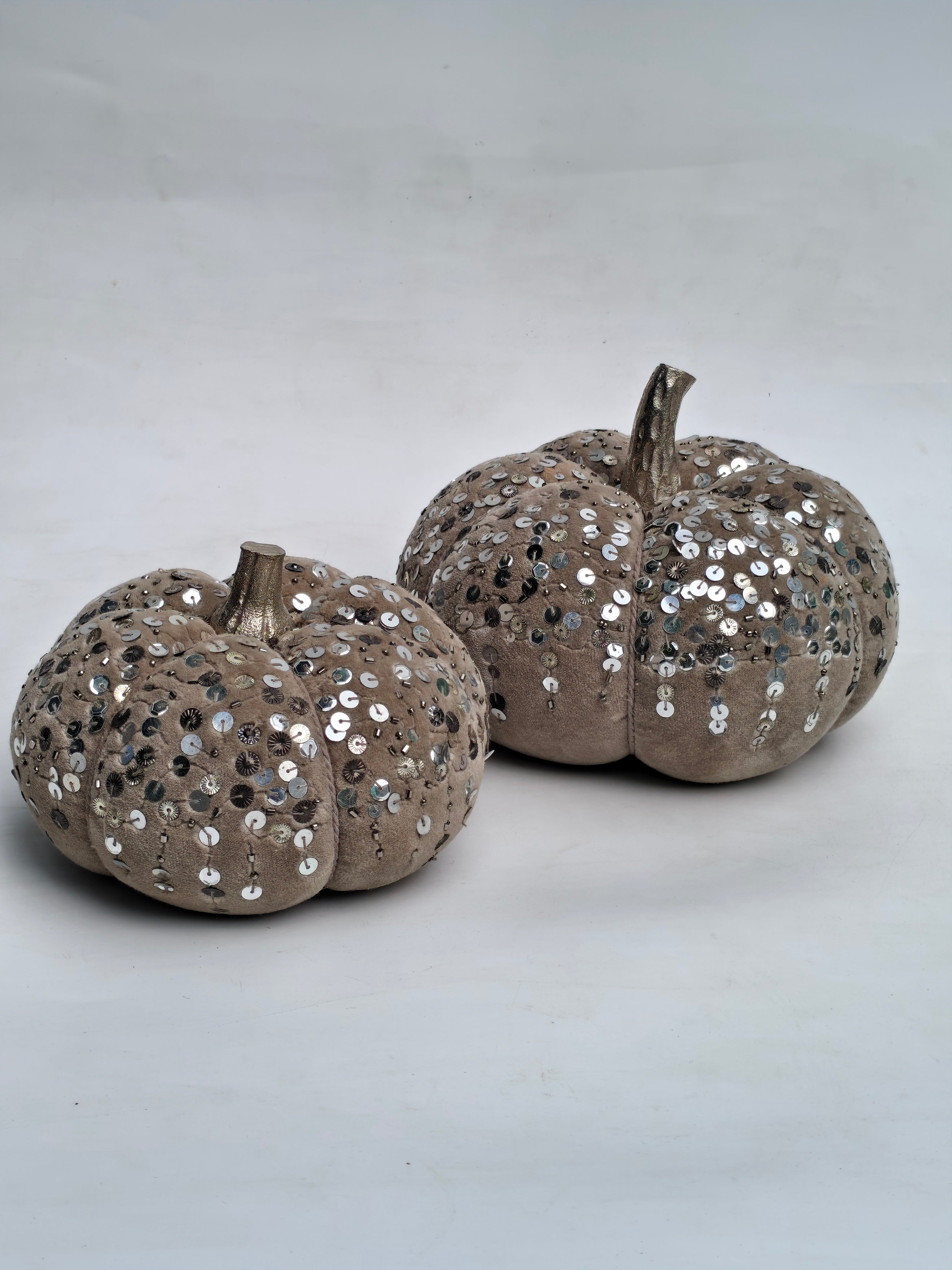 Handcrafted Velvet Pumpkin with Silver Sequin Embellishments
