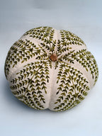 Large Handcrafted Embroidered Pumpkin with Green Leaf Pattern