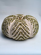 Large Handcrafted Embroidered Pumpkin with Green Leaf Pattern